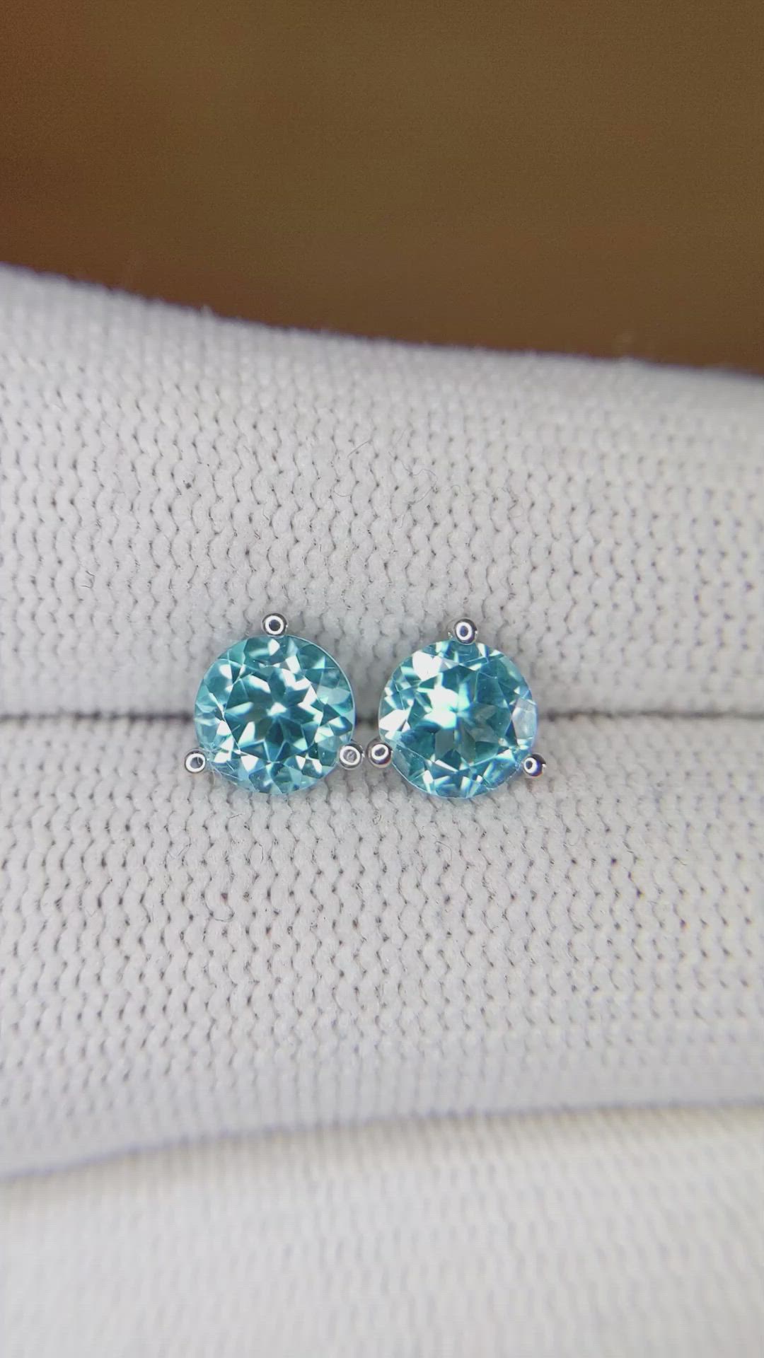 2.10 Ct.Tw.Total Carat Weight Sky Blue Topaz Studs Earrings, 14K White Gold Size Video