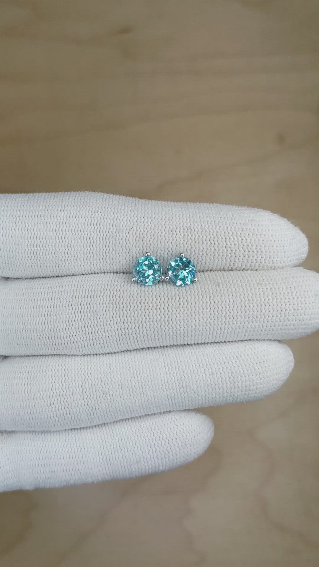 2.10 Ct.Tw.Total Carat Weight Sky Blue Topaz Studs Earrings, 14K White Gold Size Video