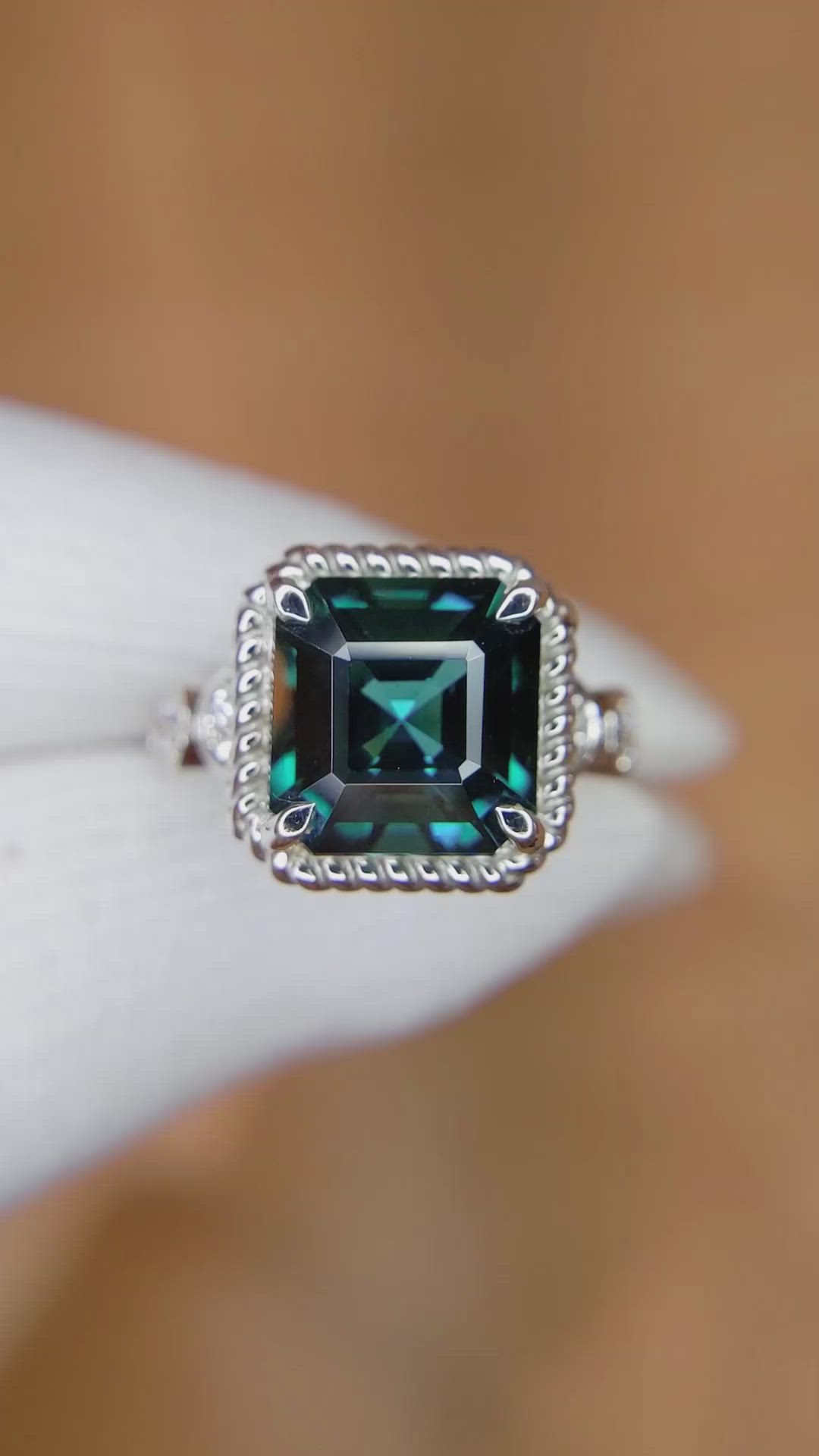 5.21 Ct. Greenish Blue Tourmaline and Natural Diamond Halo Ring, 18K White Gold Size Video