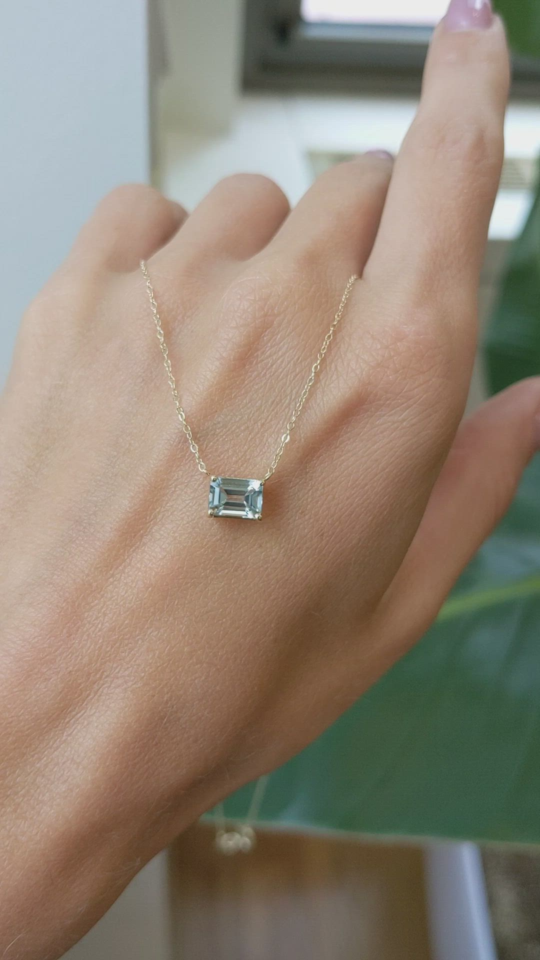 0.76 Ct. Blue Aquamarine Accent Stones Necklace, 14K Yellow Gold Size Video