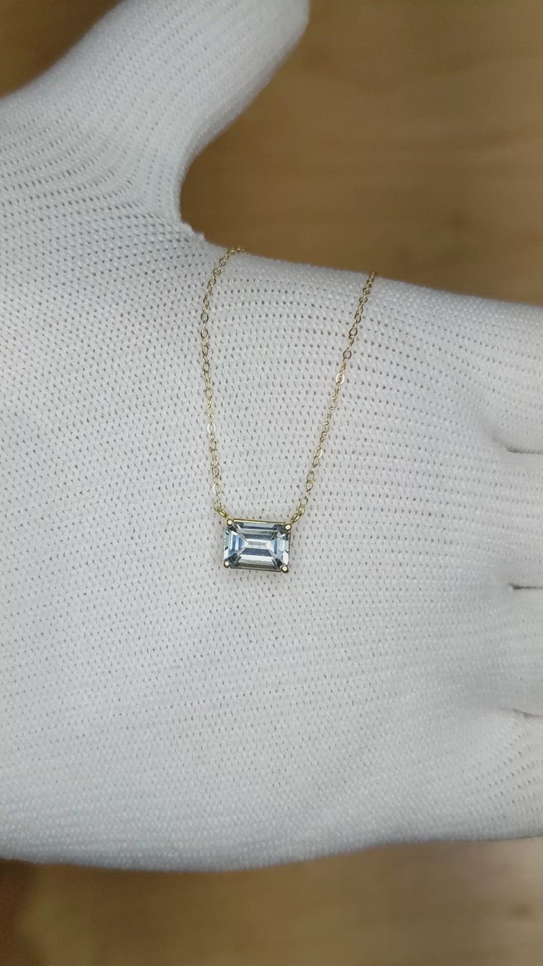 0.76 Ct. Blue Aquamarine Accent Stones Necklace, 14K Yellow Gold Size Video
