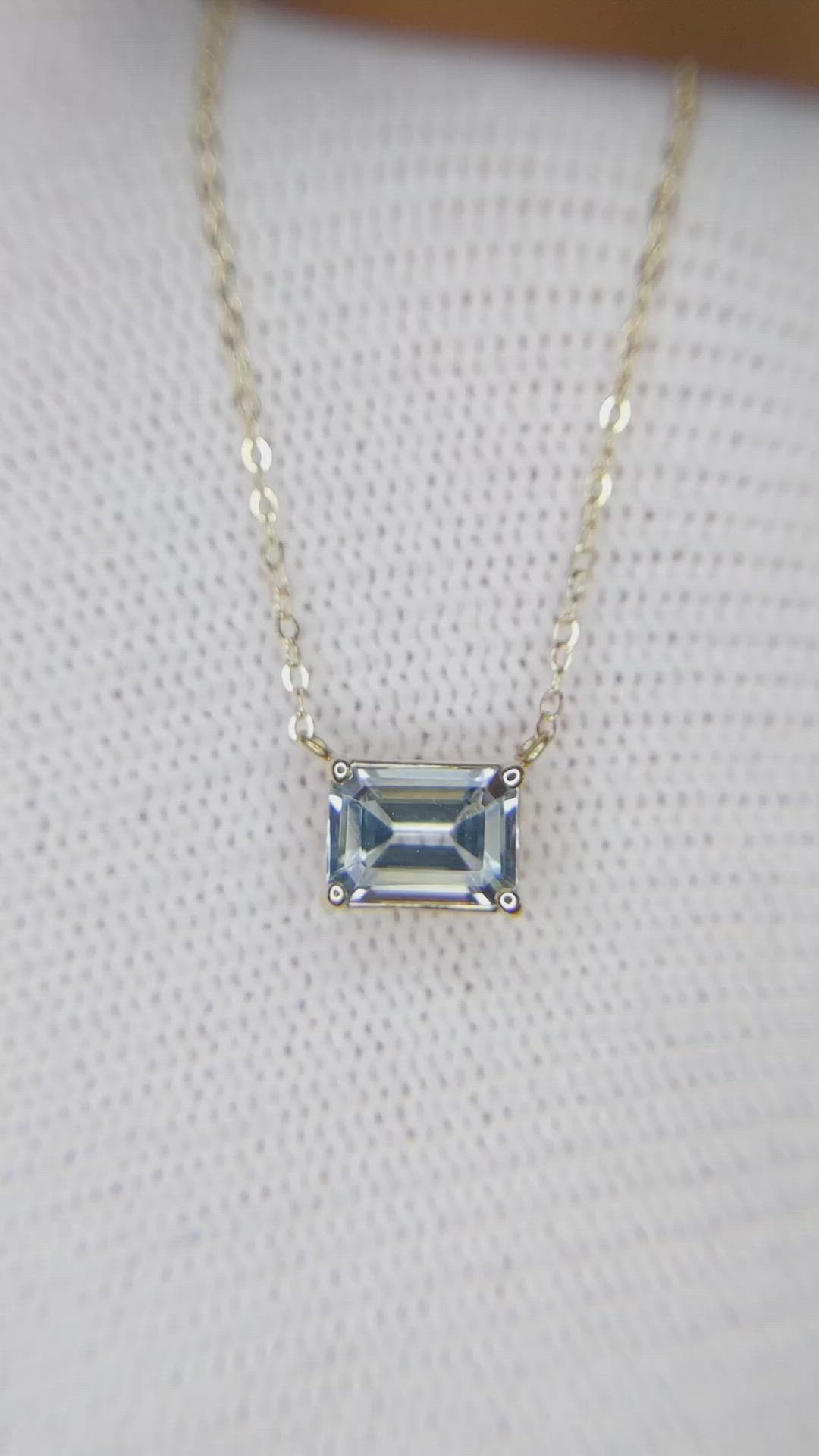 0.76 Ct. Blue Aquamarine Accent Stones Necklace, 14K Yellow Gold Size Video