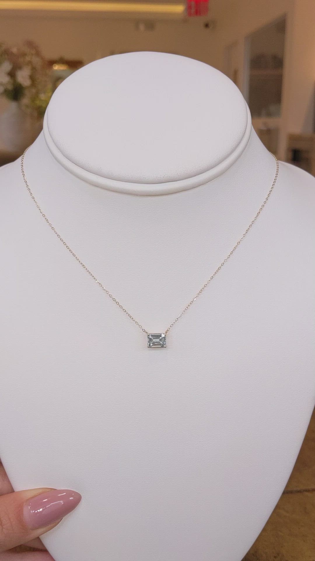 0.76 Ct. Blue Aquamarine Accent Stones Necklace, 14K Yellow Gold Size Video