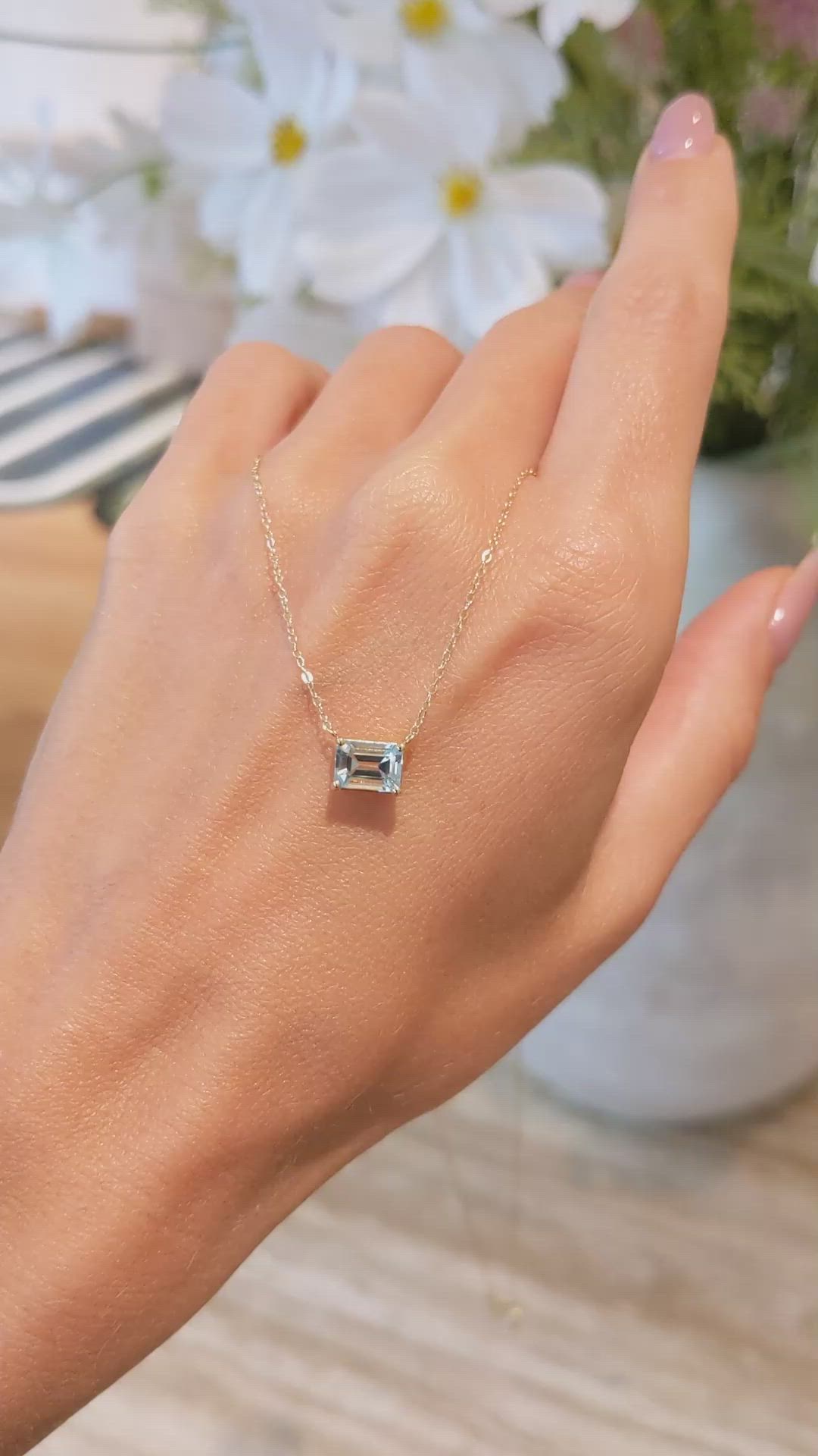 0.76 Ct. Blue Aquamarine Accent Stones Necklace, 14K Yellow Gold Size Video