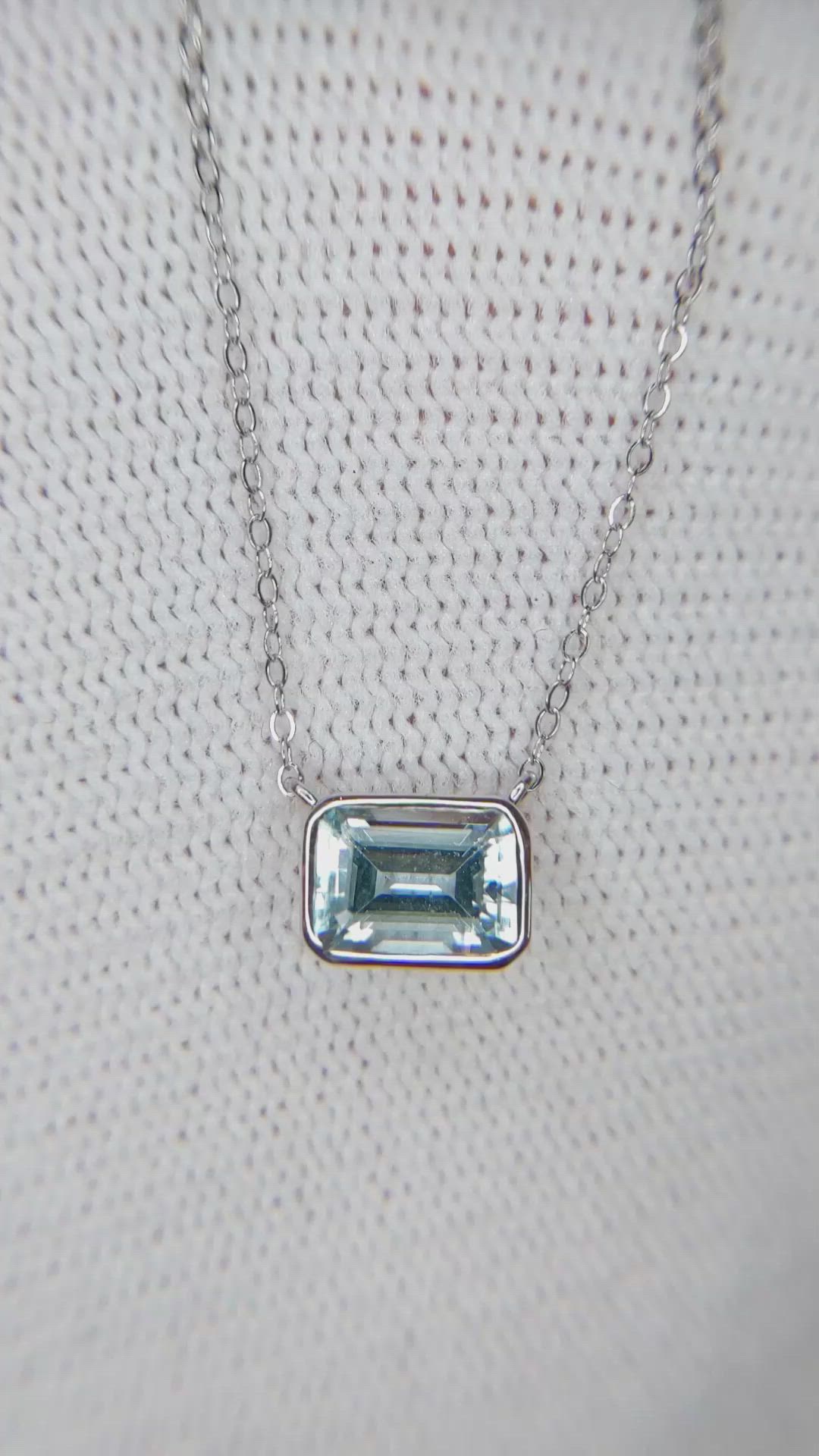 0.84 Ct. Blue Aquamarine Bezel Necklace, 14K White Gold Size Video