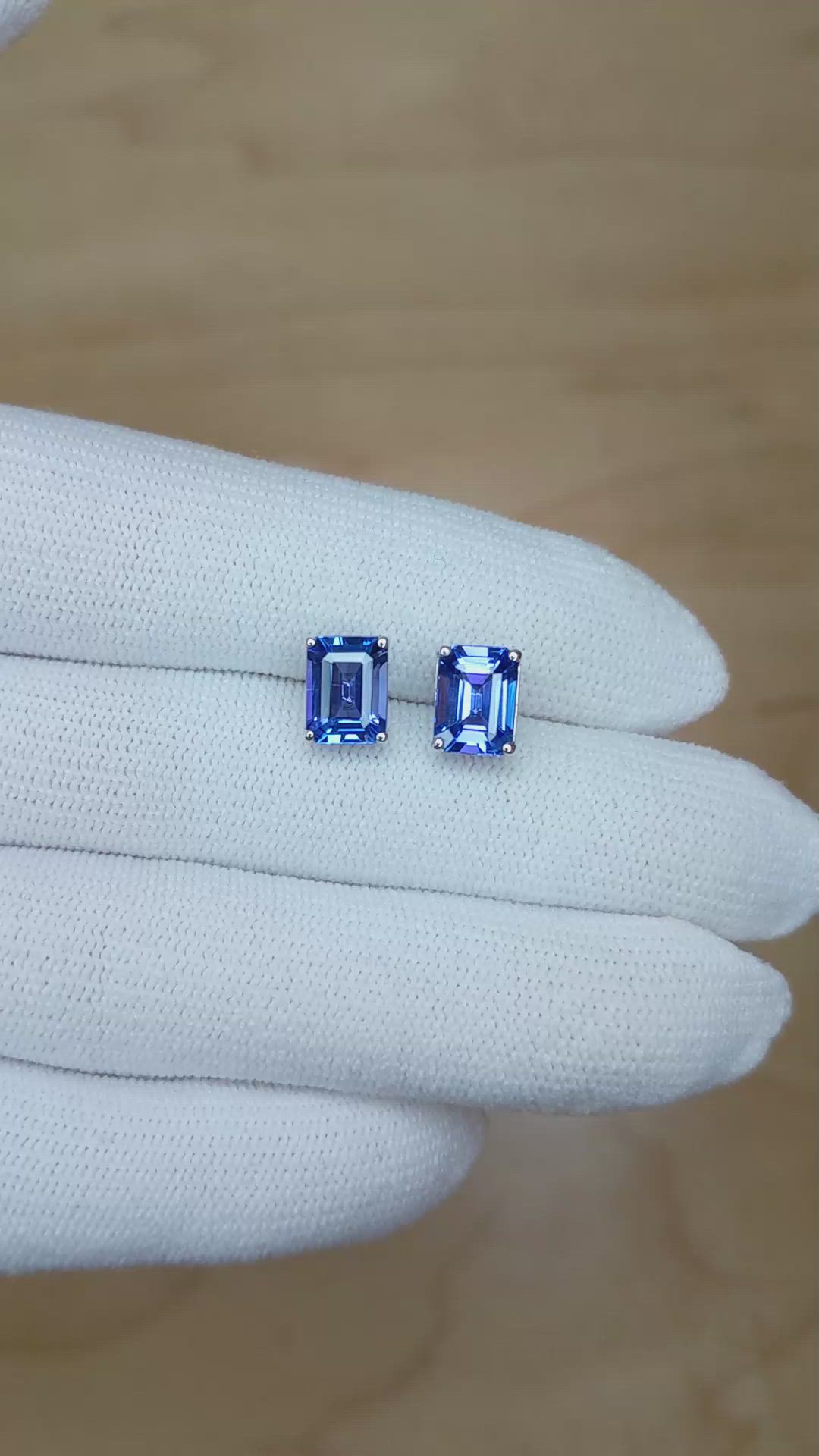 2.60 Ct.Tw.Total Carat Weight Violet Tanzanite Studs Earrings, 14K White Gold Size Video