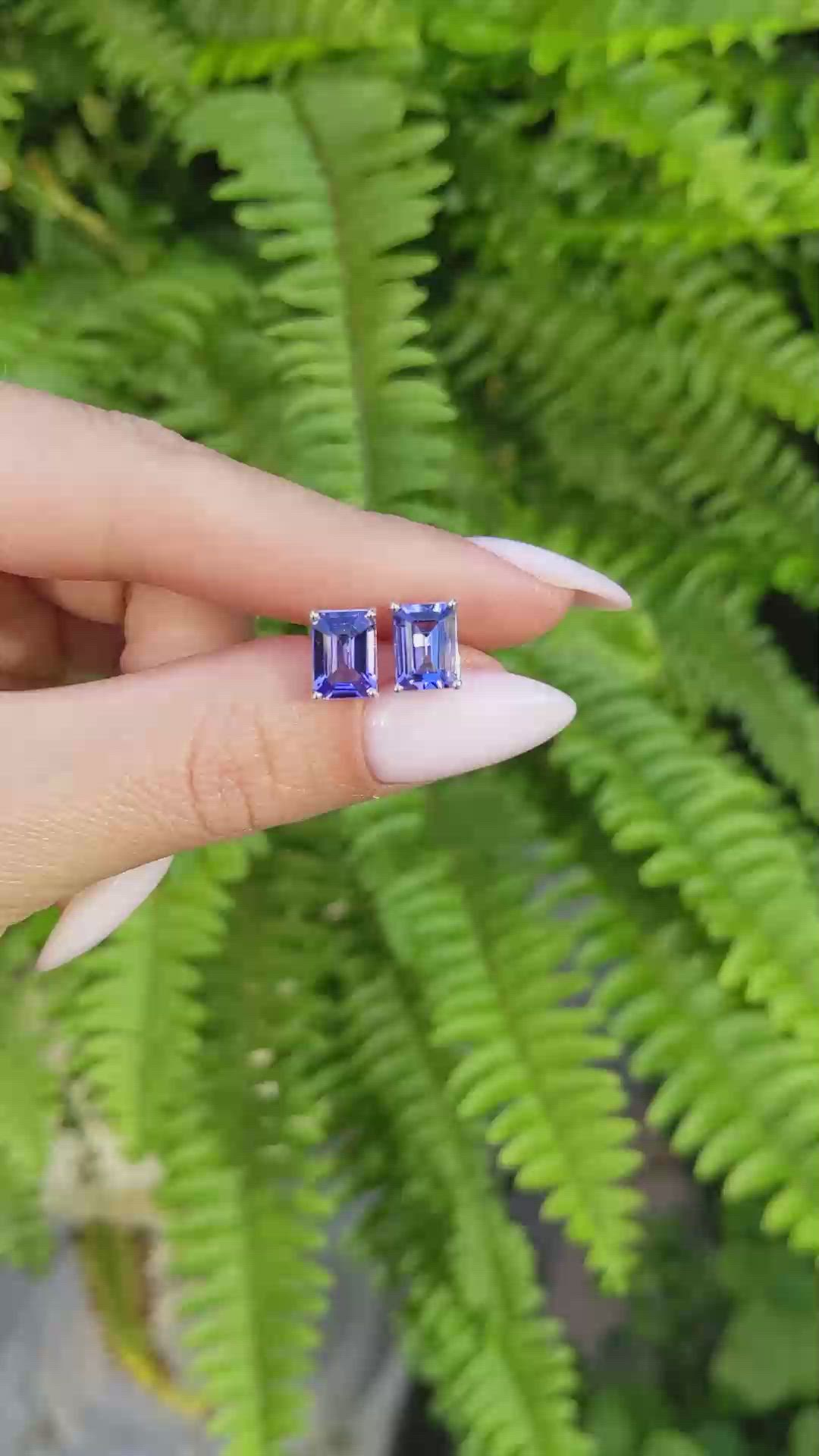 2.60 Ct.Tw.Total Carat Weight Violet Tanzanite Studs Earrings, 14K White Gold Size Video
