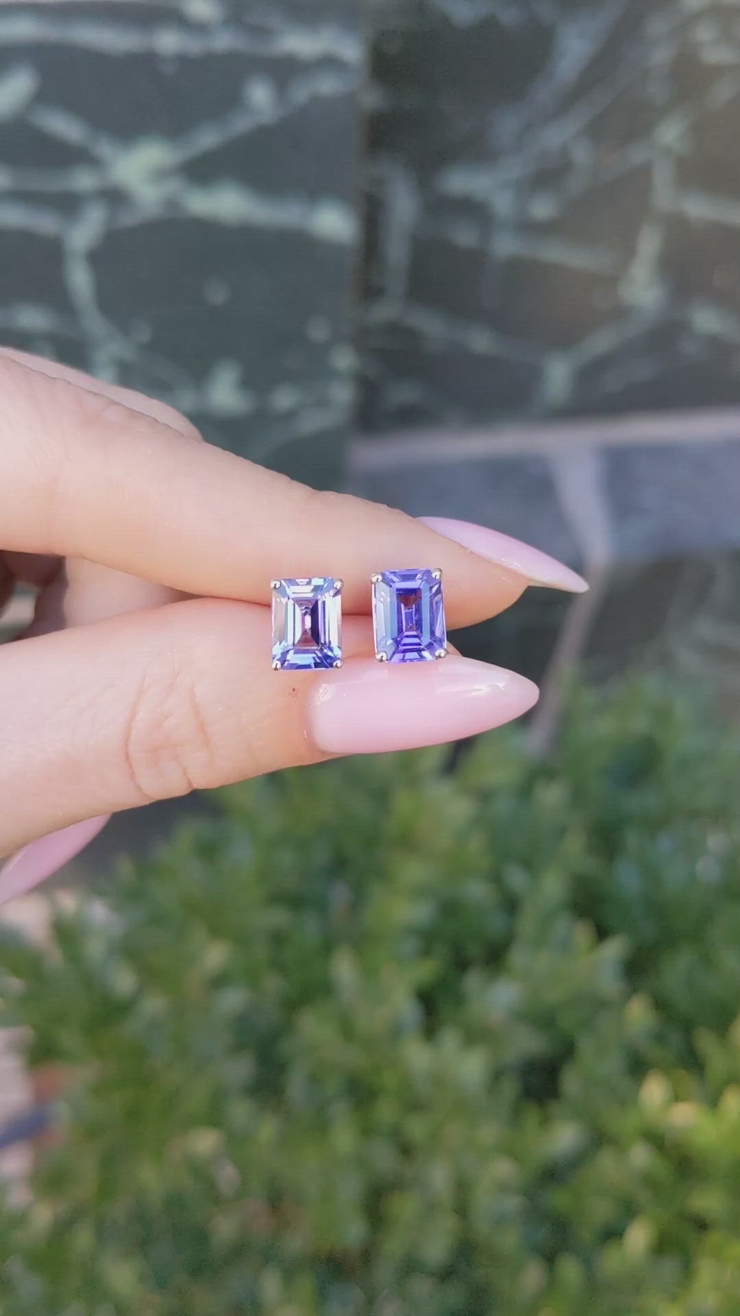 2.60 Ct.Tw.Total Carat Weight Violet Tanzanite Studs Earrings, 14K White Gold Size Video