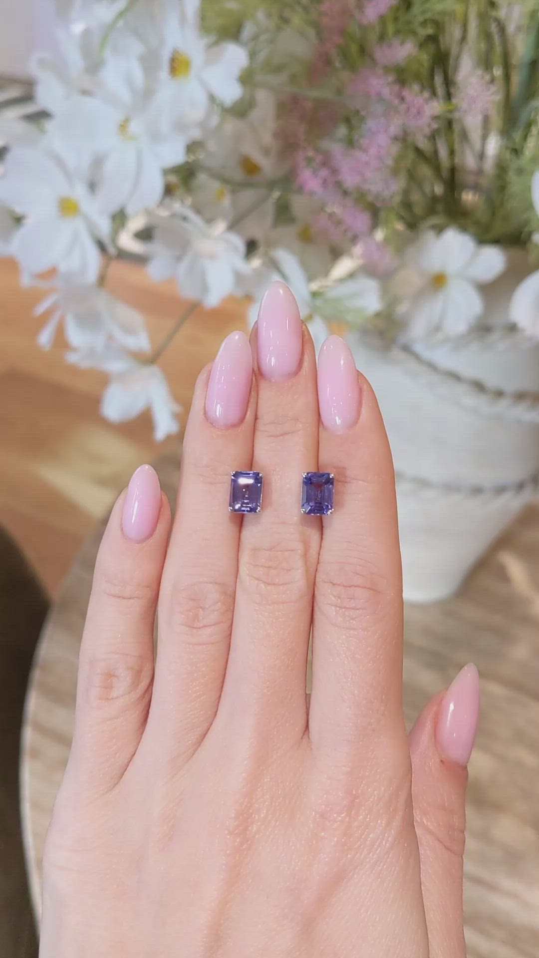 2.60 Ct.Tw.Total Carat Weight Violet Tanzanite Studs Earrings, 14K White Gold Size Video