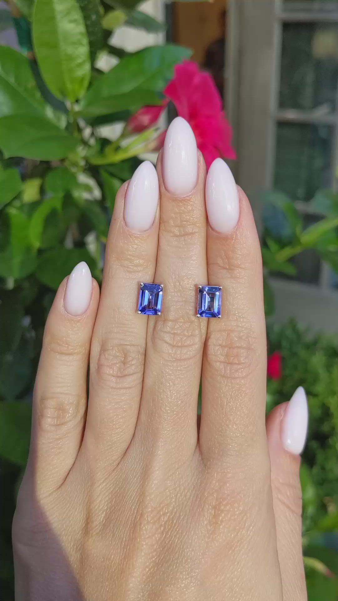 2.60 Ct.Tw.Total Carat Weight Violet Tanzanite Studs Earrings, 14K White Gold Size Video