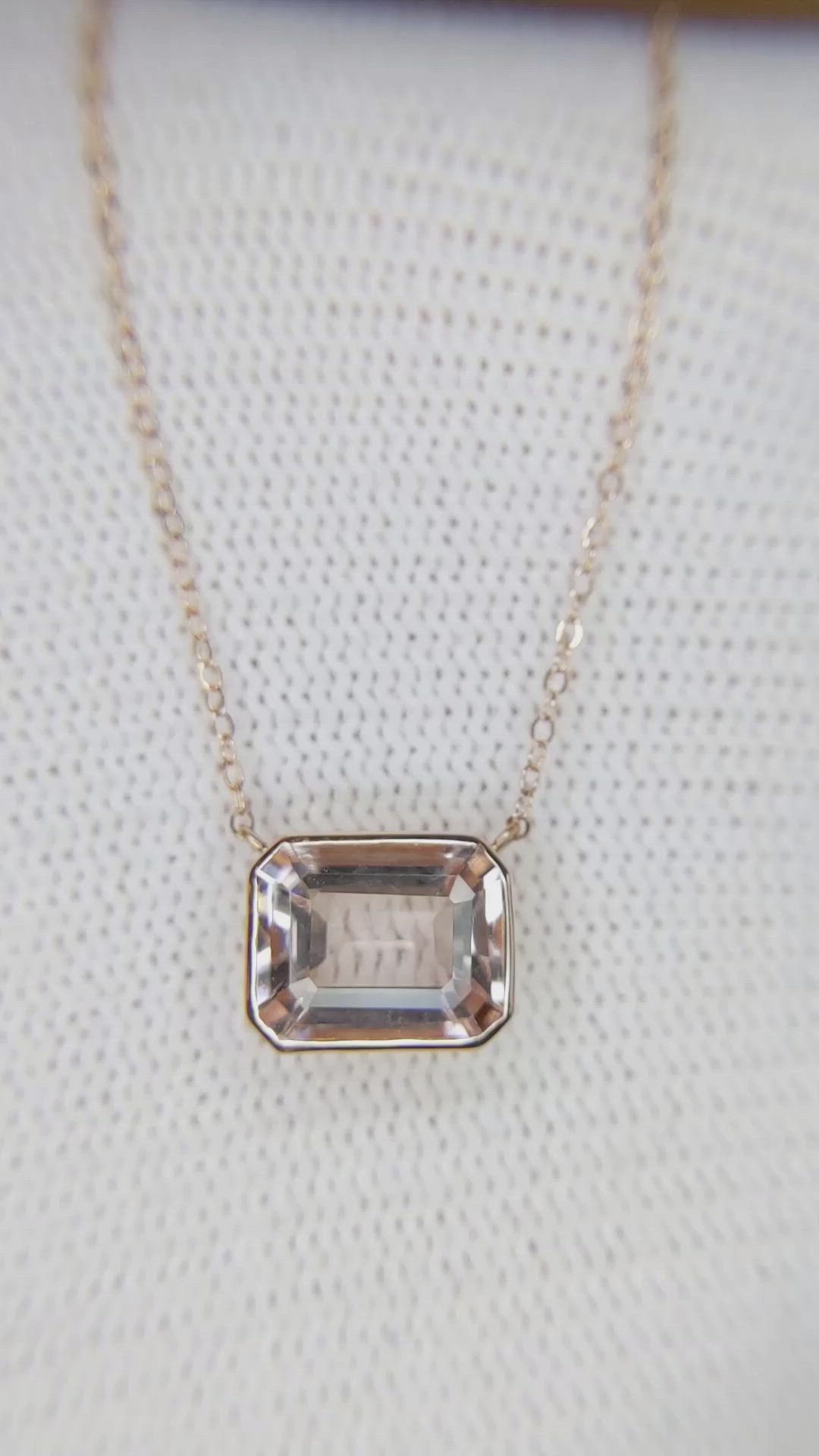 2.00 Ct. Peach Morganite Bezel Necklace, 14K Rose Gold Size Video