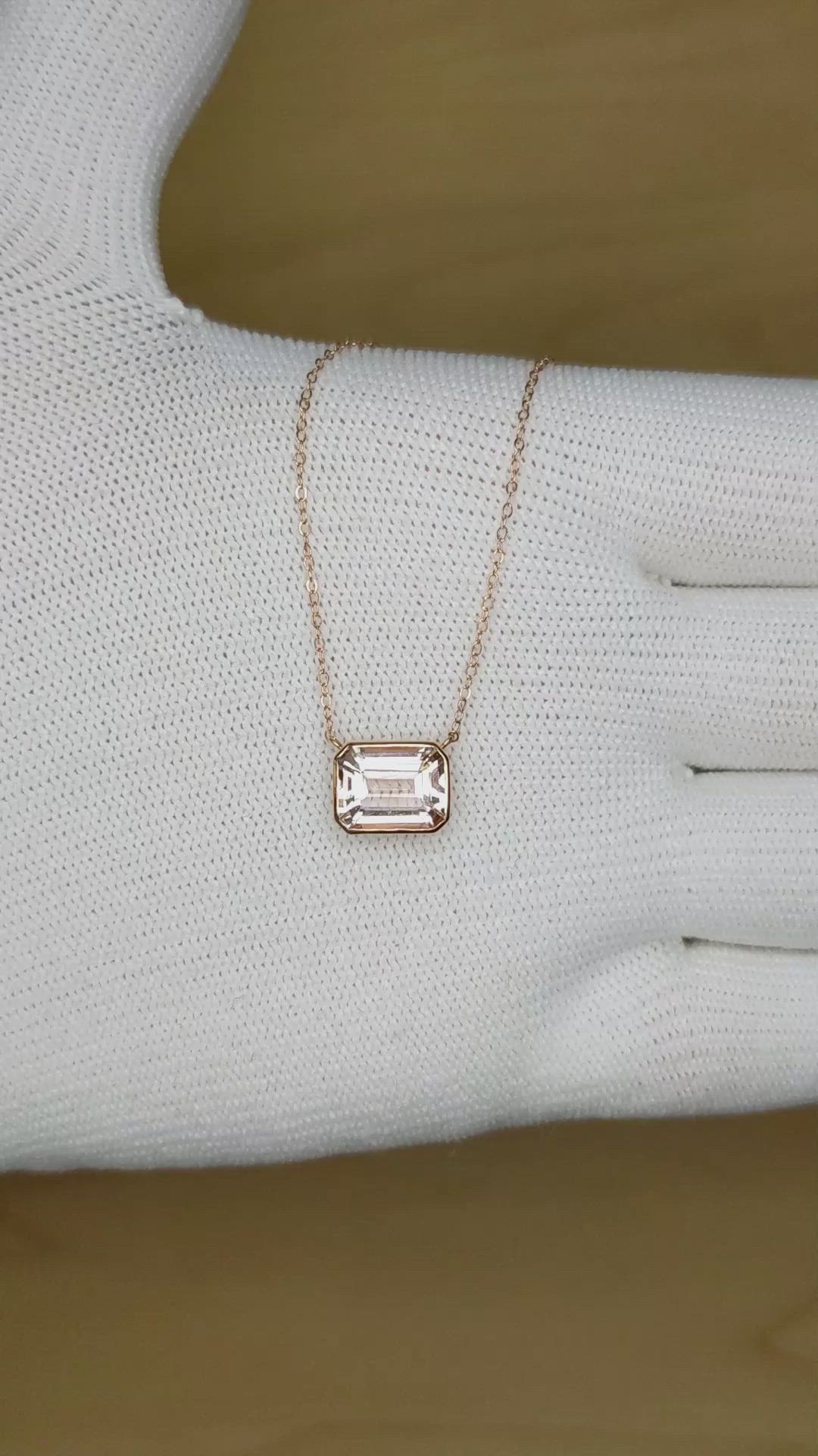 2.00 Ct. Peach Morganite Bezel Necklace, 14K Rose Gold Size Video