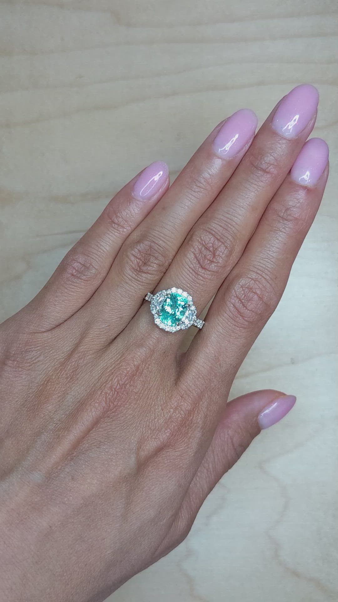 2.32 Ct. Blue Paraiba Tourmaline and Natural Diamond Pave Ring, 18K White Gold Size Video