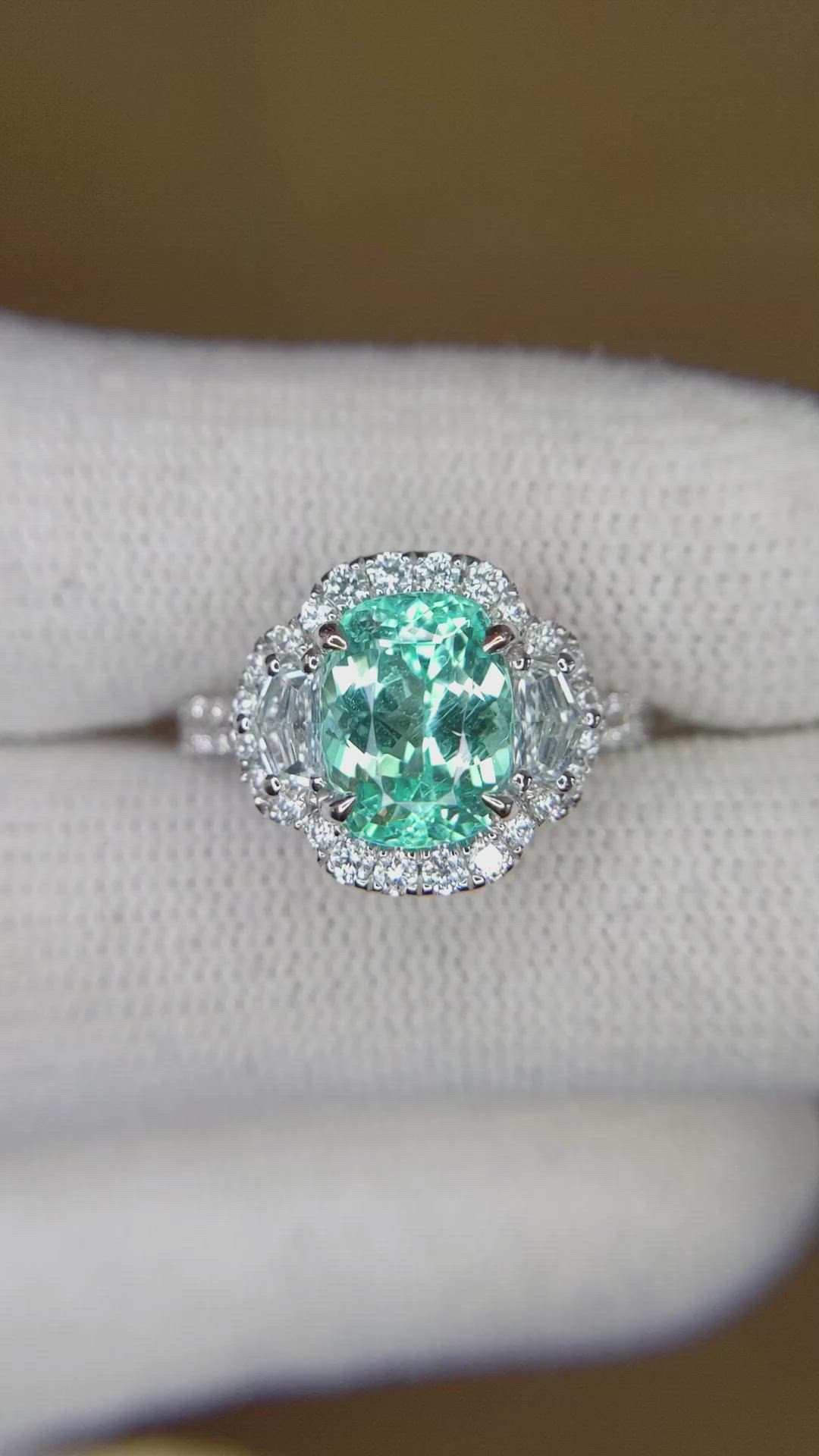 2.32 Ct. Blue Paraiba Tourmaline and Natural Diamond Pave Ring, 18K White Gold Size Video