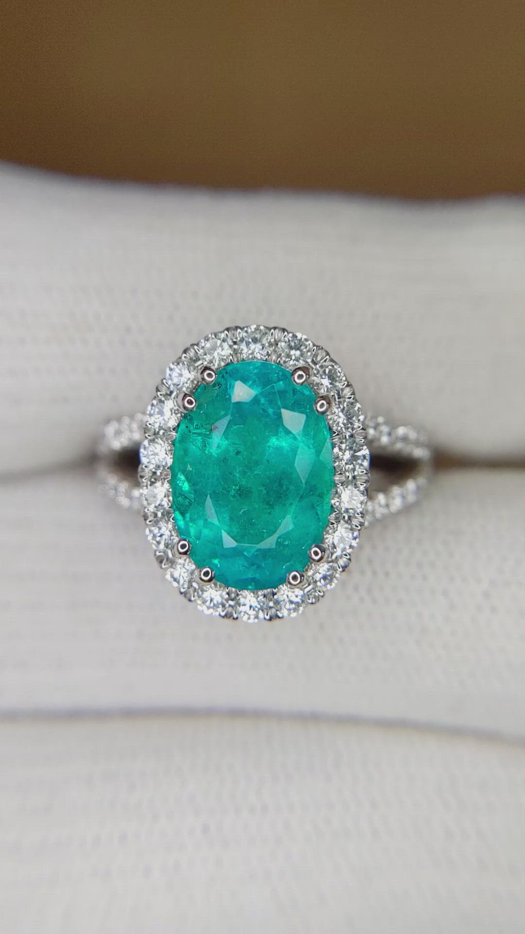 4.09 Ct. Blue Paraiba Tourmaline and Natural Diamond Pave Ring, 18K White Gold Size Video