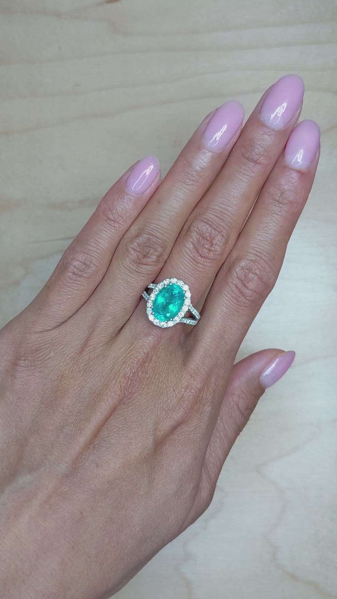 4.09 Ct. Blue Paraiba Tourmaline and Natural Diamond Pave Ring, 18K White Gold Size Video