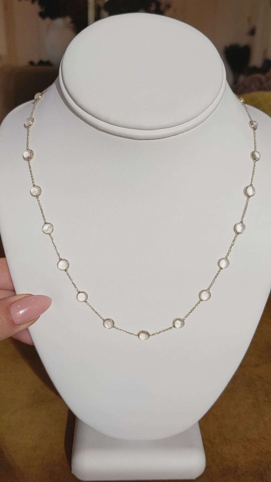 10.05 Ct. White Moonstone Bezel Necklace, 14K Yellow Gold Size Video