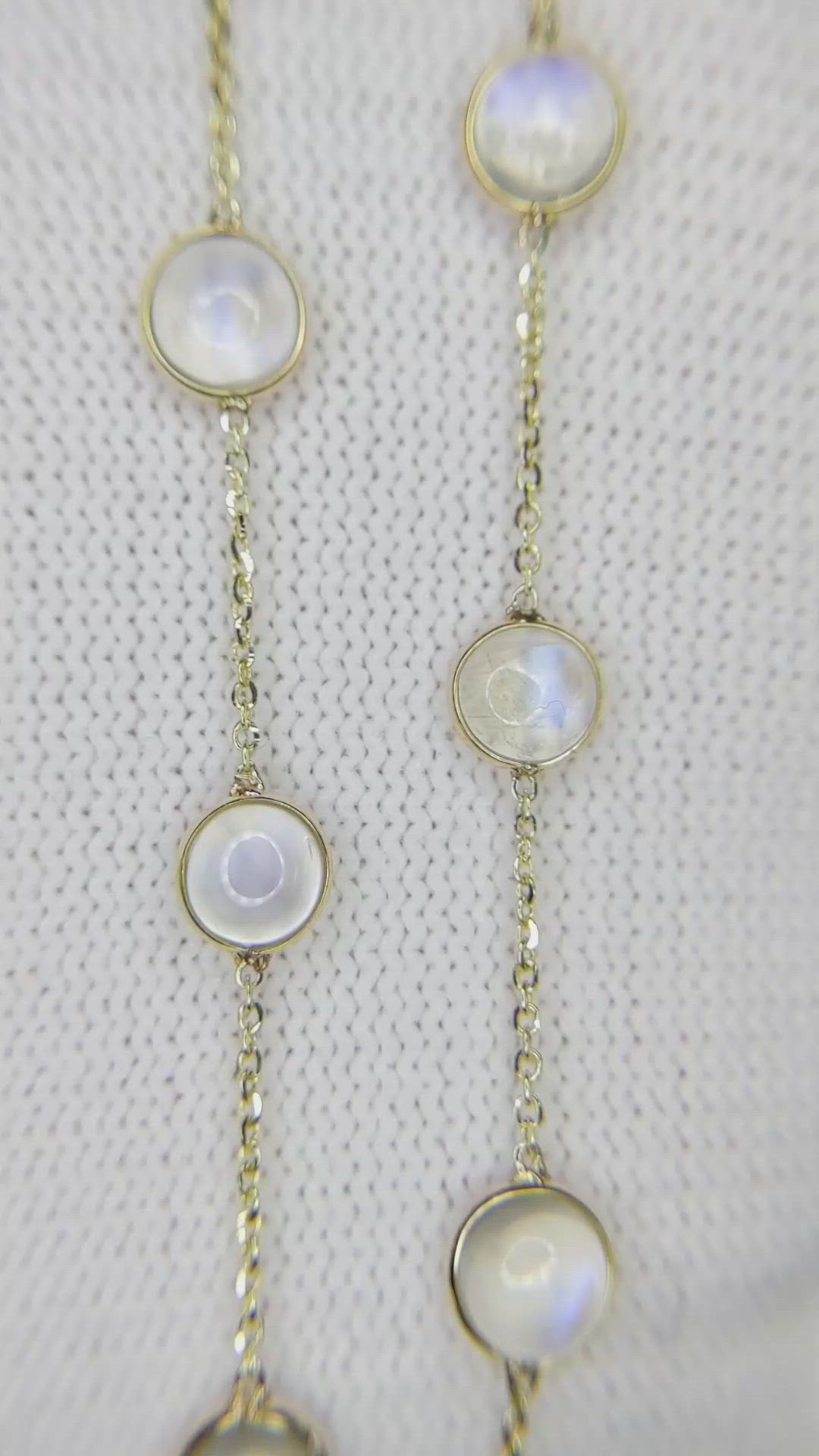 10.05 Ct. White Moonstone Bezel Necklace, 14K Yellow Gold Size Video