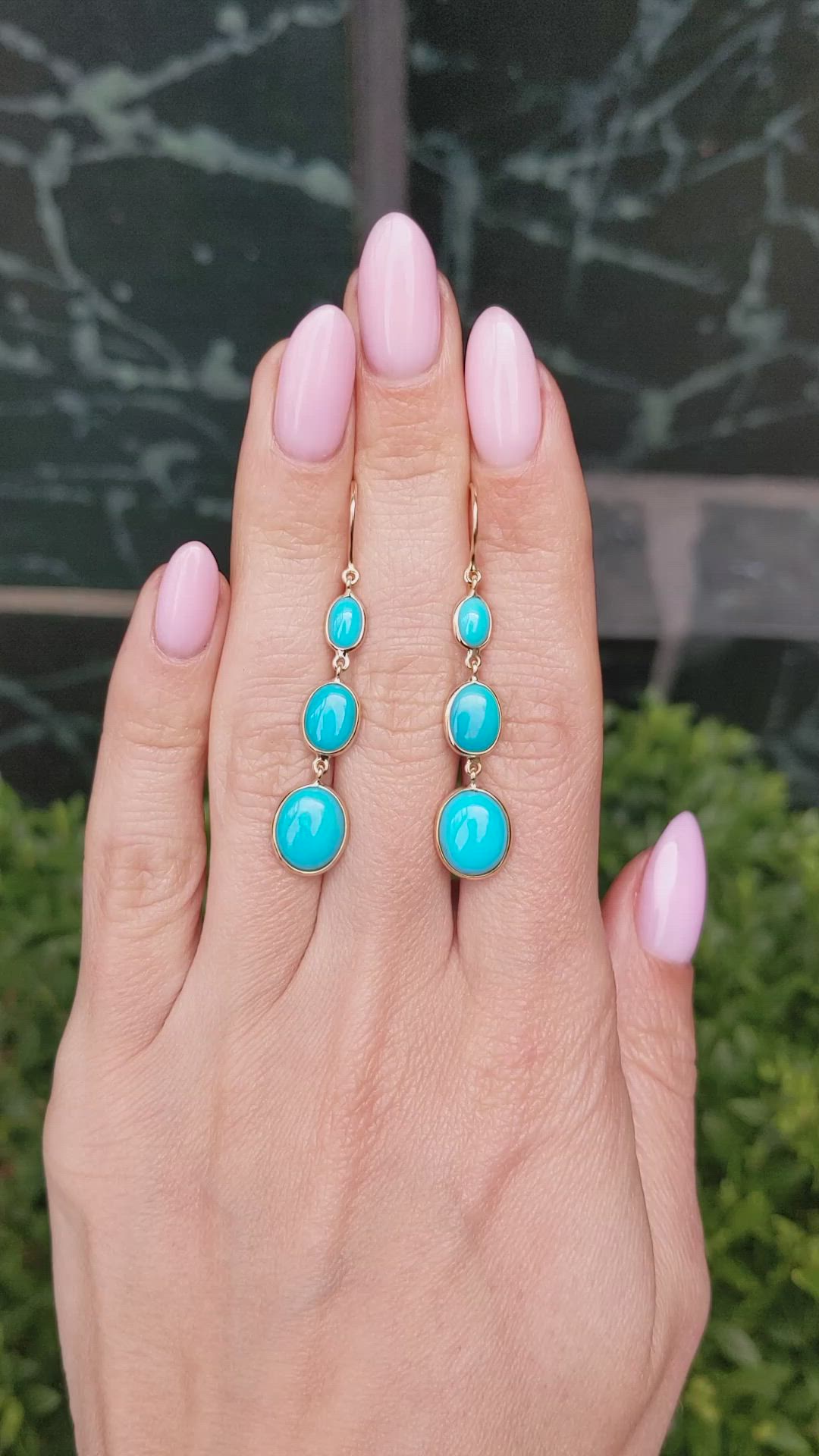 2.30 Ct.Tw.Total Carat Weight Blue Turquoise and Turquoise Turquoise Bezel Earrings, 14K Yellow Gold Size Video