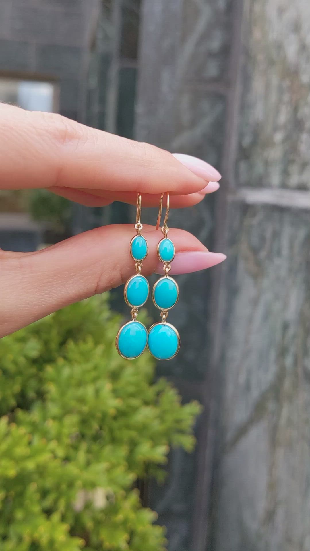 2.30 Ct.Tw.Total Carat Weight Blue Turquoise and Turquoise Turquoise Bezel Earrings, 14K Yellow Gold Size Video