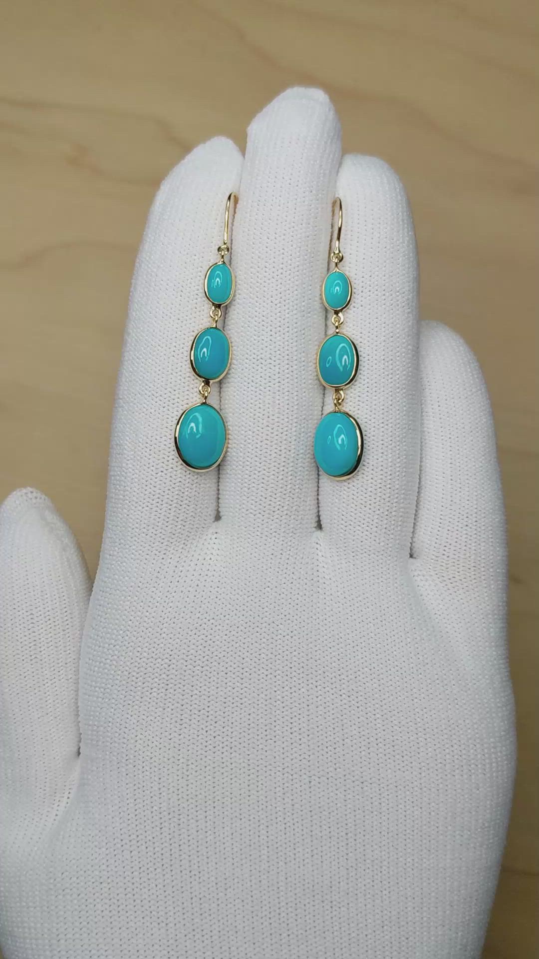 2.30 Ct.Tw.Total Carat Weight Blue Turquoise and Turquoise Turquoise Bezel Earrings, 14K Yellow Gold Size Video