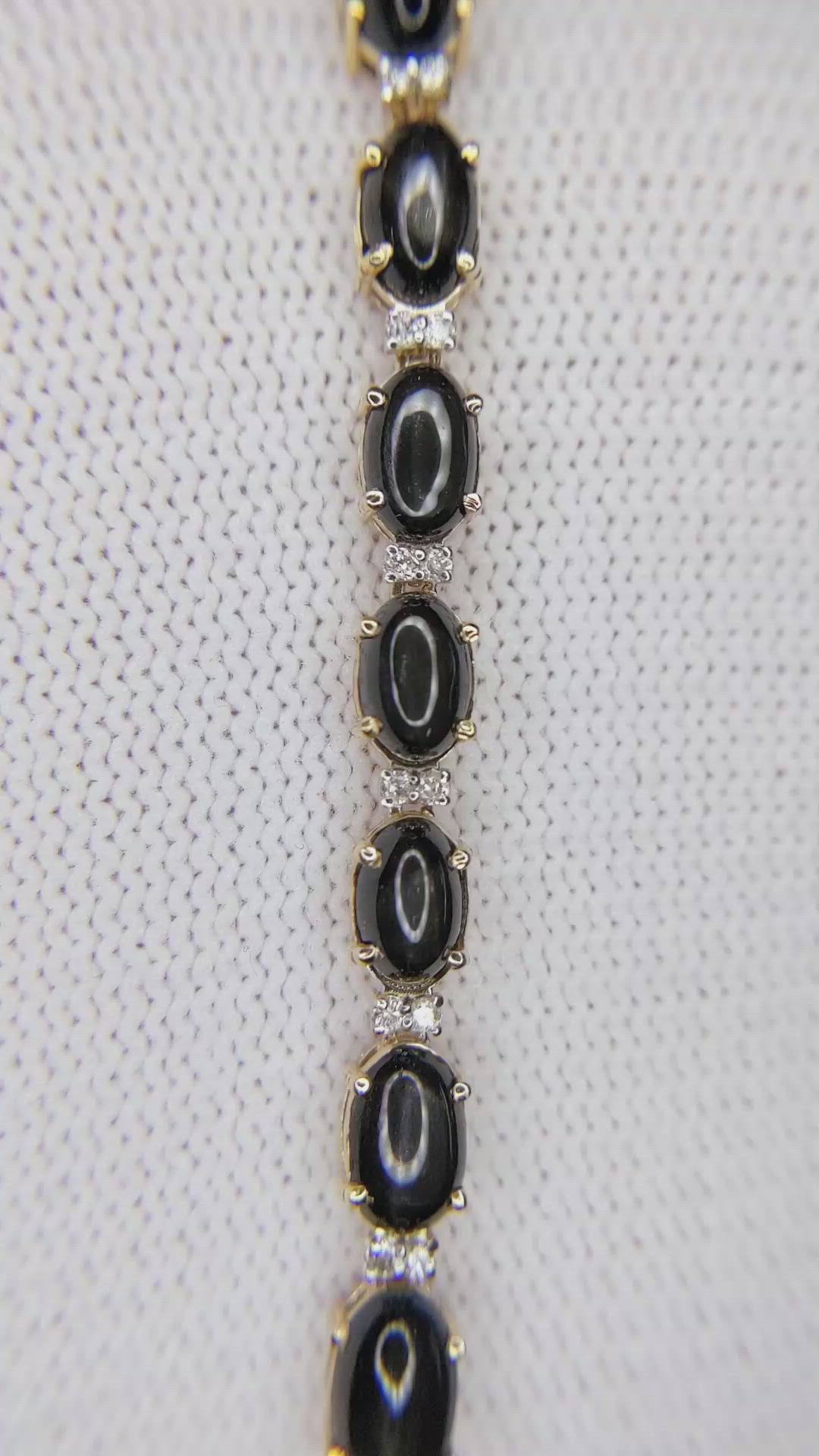 10.18 Ct.Tw.Total Carat Weight Black Diopside and Natural Diamond Tennis/Line Bracelet, 14K Yellow Gold Size Video