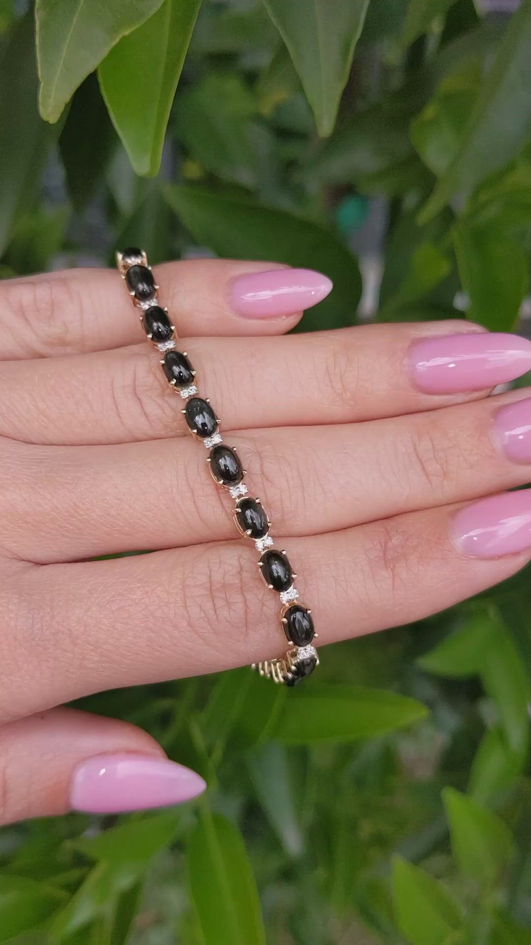 10.18 Ct.Tw.Total Carat Weight Black Diopside and Natural Diamond Tennis/Line Bracelet, 14K Yellow Gold Size Video