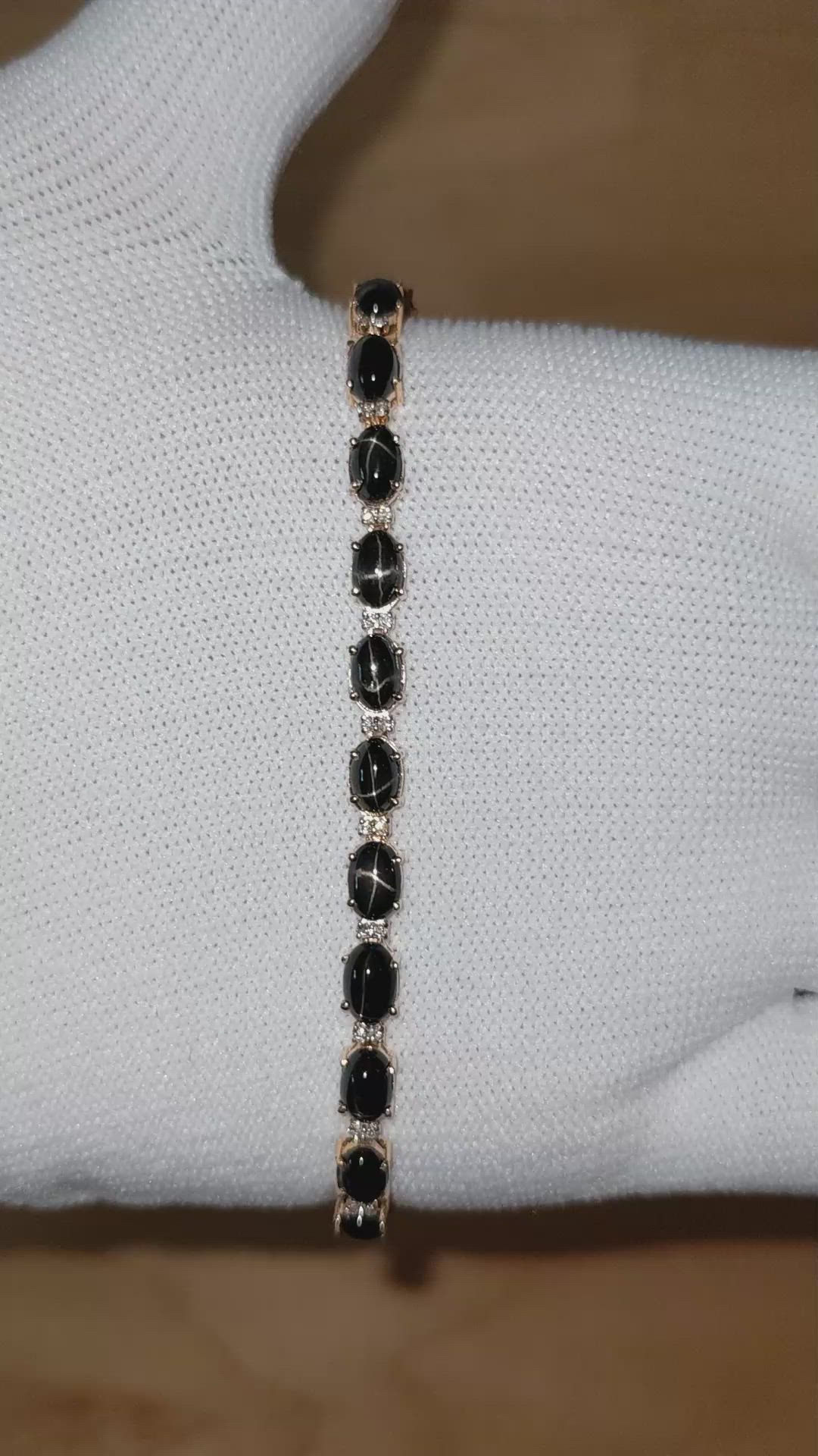 10.18 Ct.Tw.Total Carat Weight Black Diopside and Natural Diamond Tennis/Line Bracelet, 14K Yellow Gold Size Video