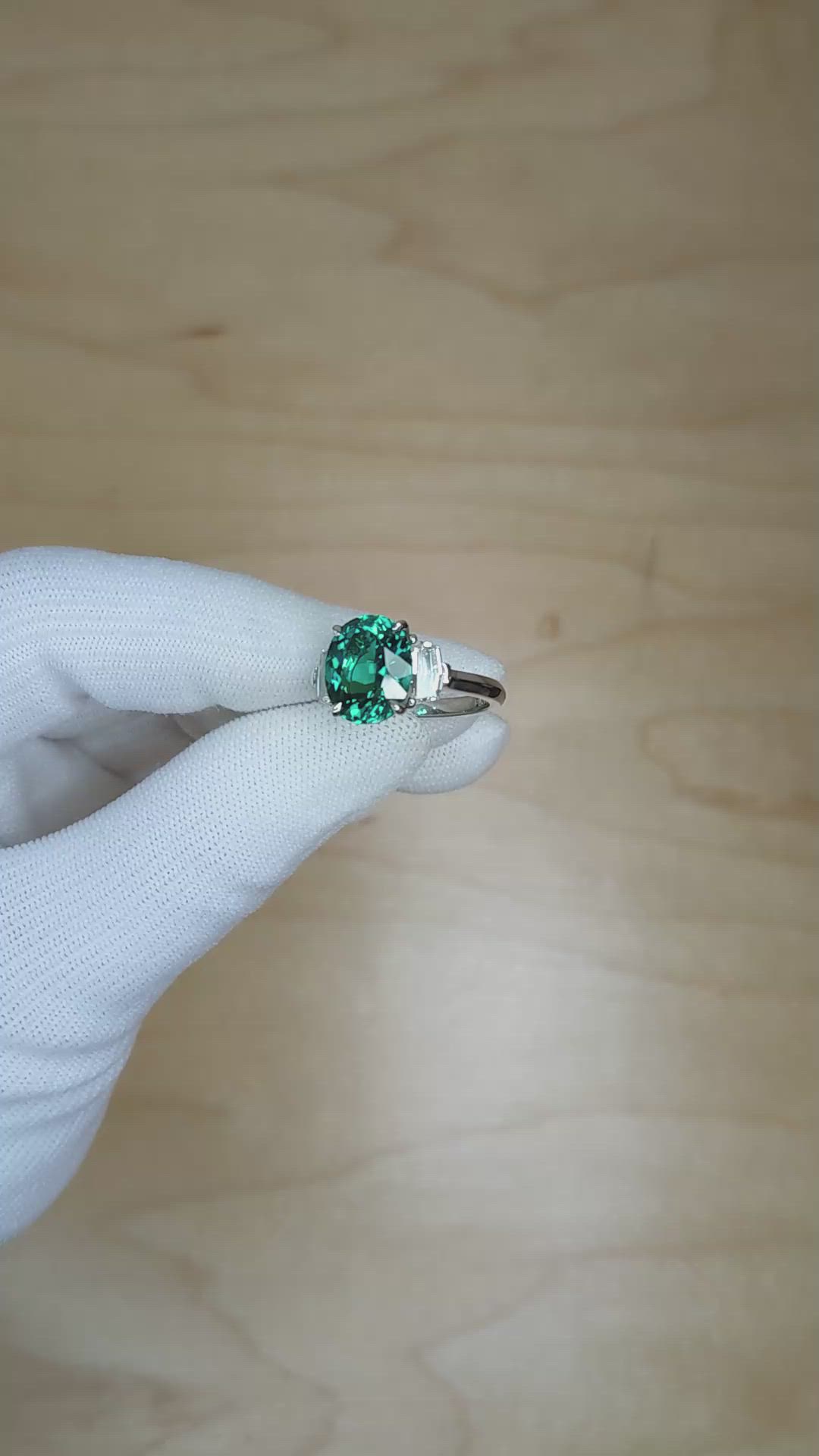4.47 Ct. Bluish Green Paraiba Tourmaline and Natural Diamond Three Stone Ring, Platinum 950 Size Video