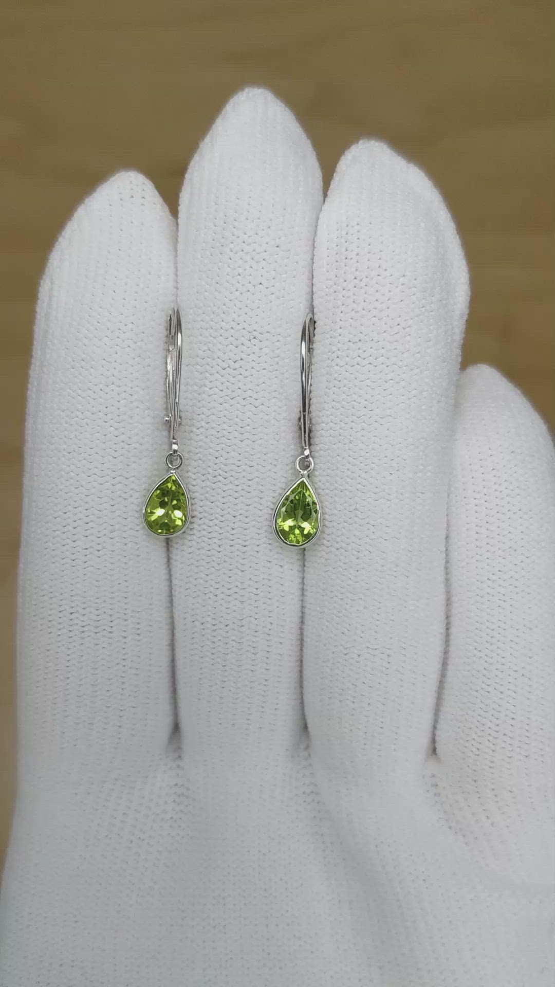 1.48&nbsp;Ct.Tw.Total Carat Weight Green Peridot Bezel Earrings, 14K White Gold Size Video