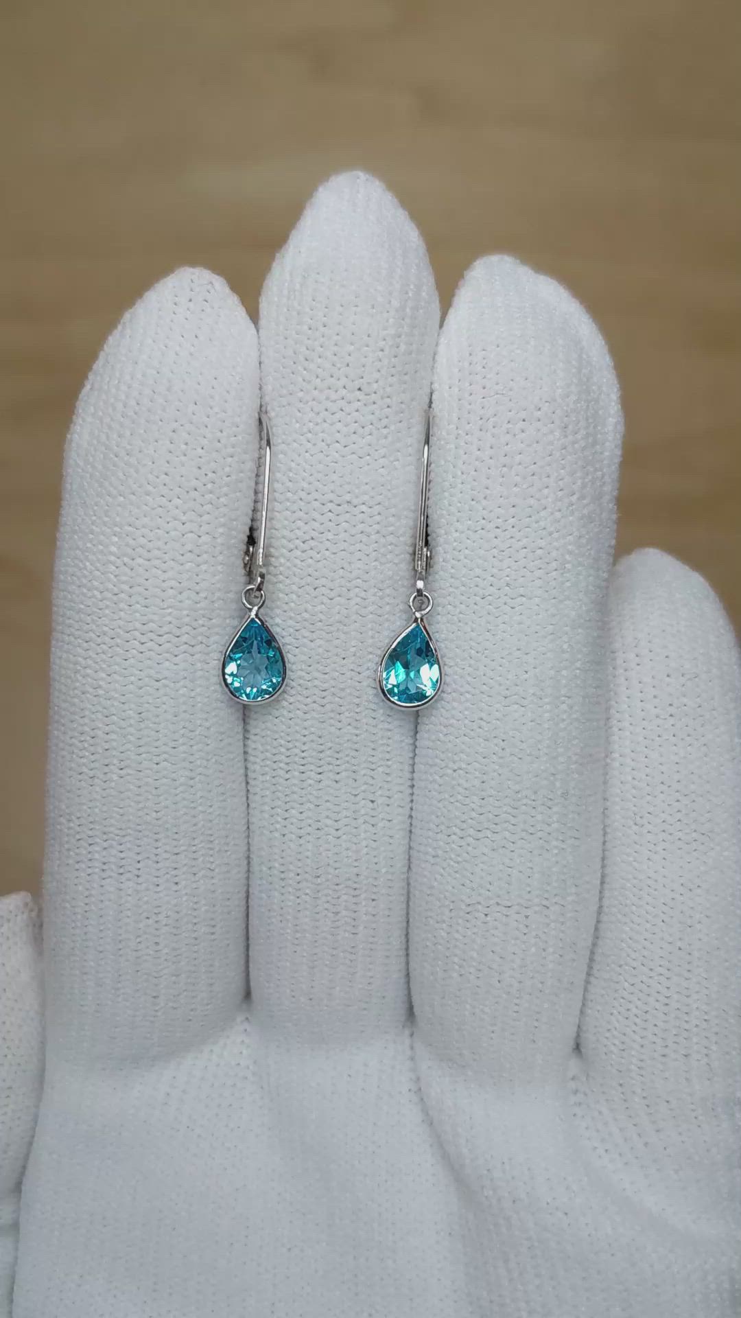 1.50 Ct.Tw.Total Carat Weight Sky Blue Topaz Bezel Earrings, 14K White Gold Size Video