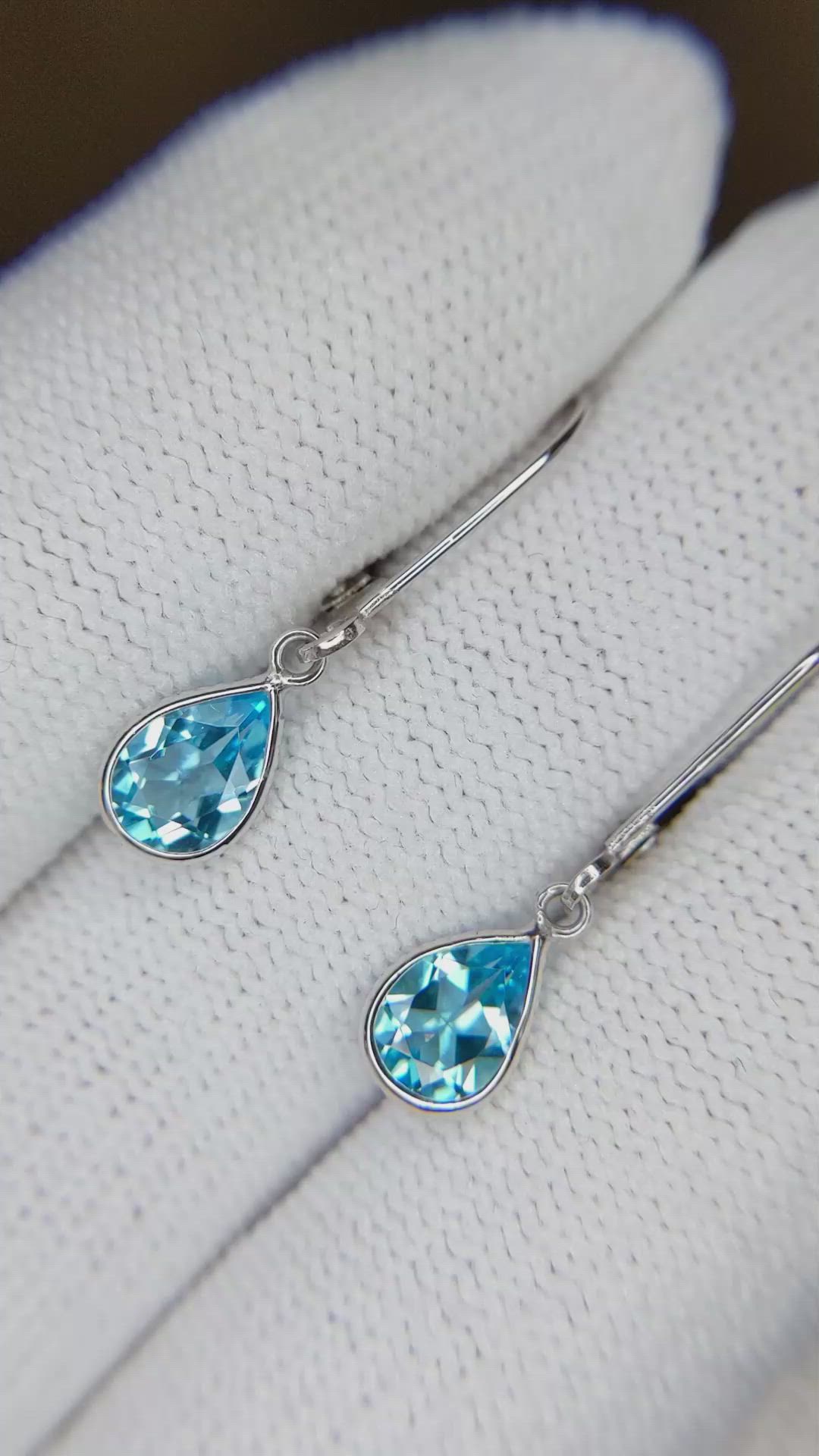 1.50 Ct.Tw.Total Carat Weight Sky Blue Topaz Bezel Earrings, 14K White Gold Size Video