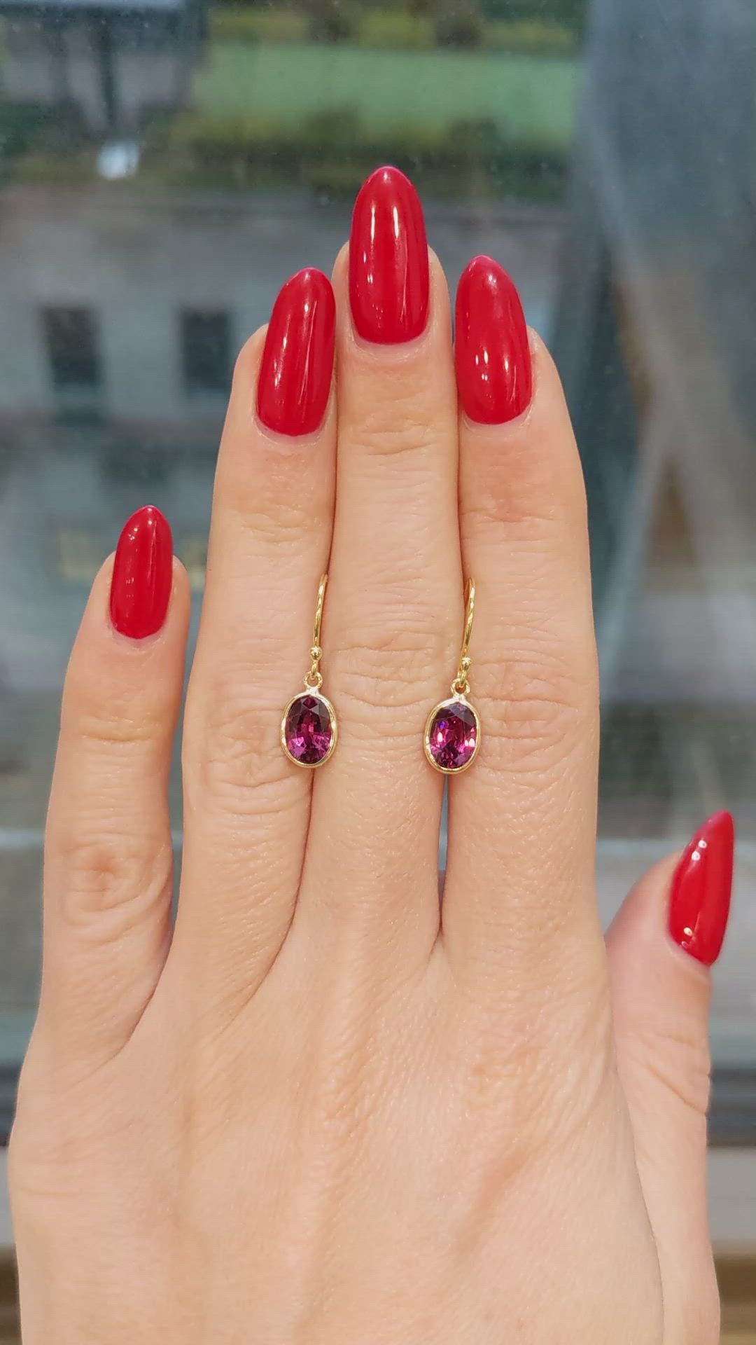 3.20 Ct.Tw.Total Carat Weight Purplish Red Garnet Bezel Earrings, 14K Yellow Gold Size Video