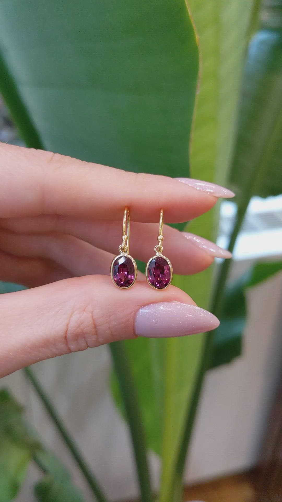 3.20 Ct.Tw.Total Carat Weight Purplish Red Garnet Bezel Earrings, 14K Yellow Gold Size Video
