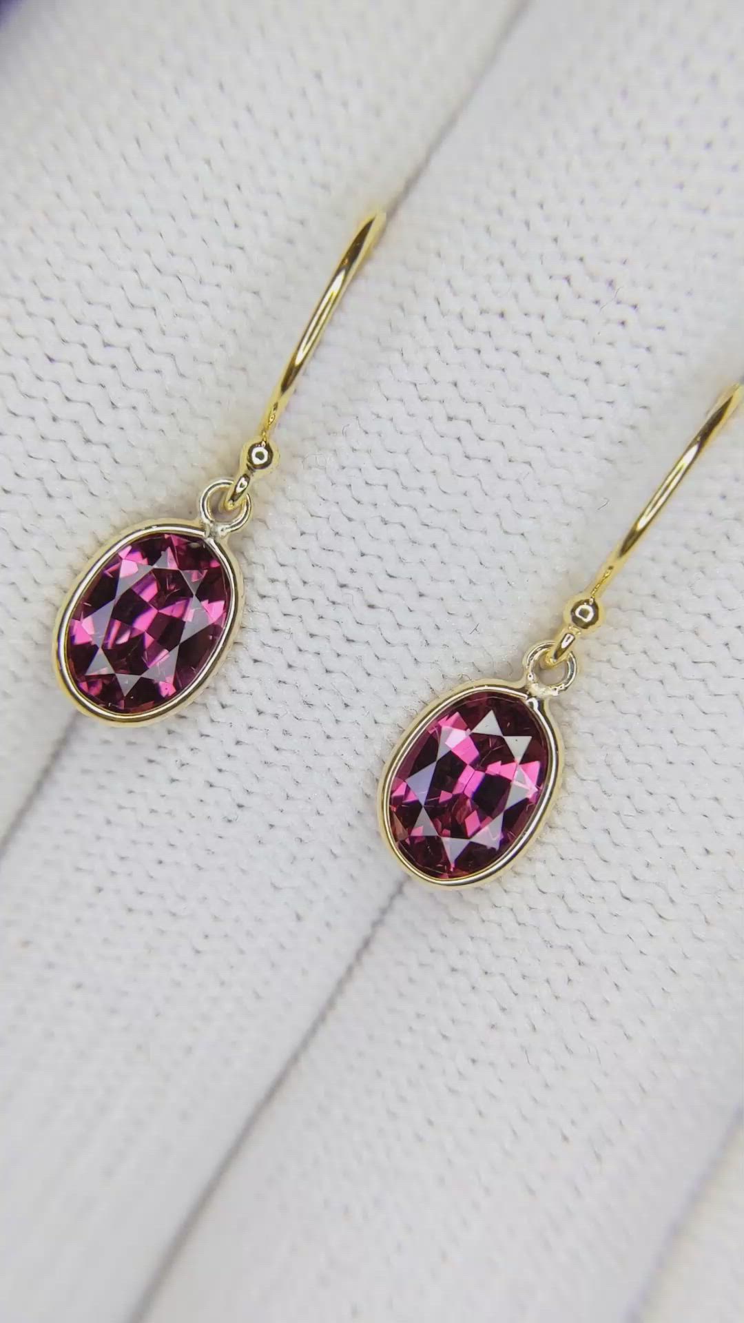 3.20 Ct.Tw.Total Carat Weight Purplish Red Garnet Bezel Earrings, 14K Yellow Gold Size Video