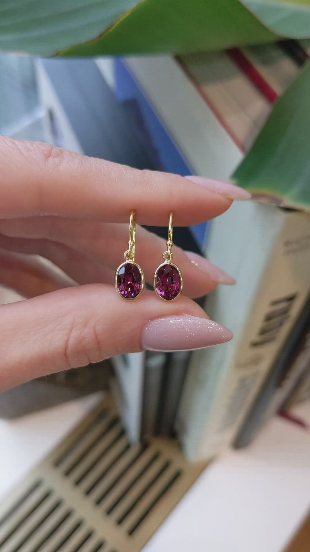 3.20 Ct.Tw.Total Carat Weight Purplish Red Garnet Bezel Earrings, 14K Yellow Gold Size Video