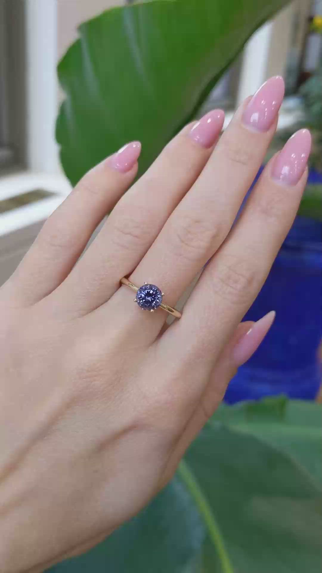 1.59 Ct. Purple Spinel Pave Ring, 14K Yellow Gold Size Video