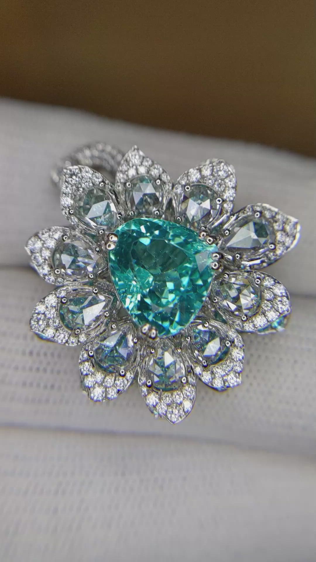 4.21 Ct. Mixed Paraiba Tourmaline and Natural Diamond Pave Ring, Platinum 950 Size Video