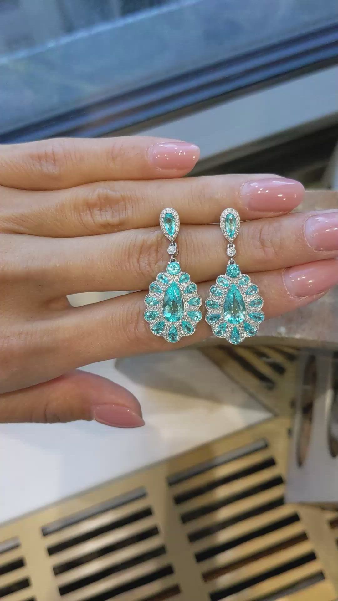2.52&nbsp;Ct.Tw.Total Carat Weight Mixed Paraiba Tourmaline and Natural Diamond Pave Earrings, Platinum 950 Size Video