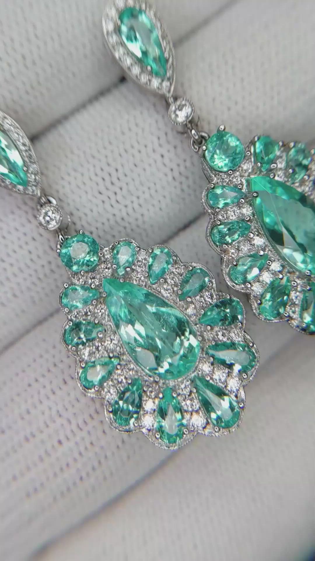 2.52&nbsp;Ct.Tw.Total Carat Weight Mixed Paraiba Tourmaline and Natural Diamond Pave Earrings, Platinum 950 Size Video