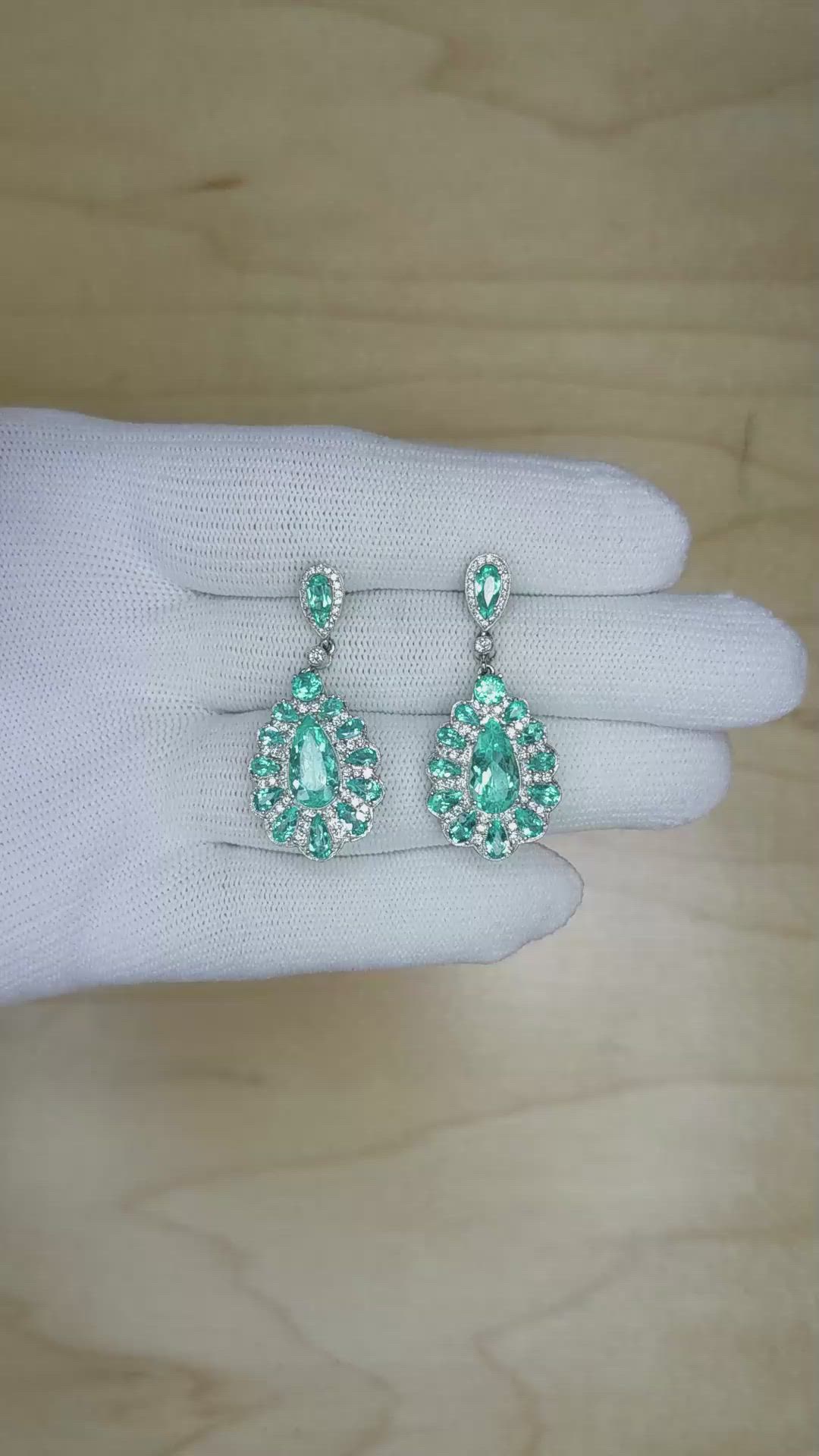2.52&nbsp;Ct.Tw.Total Carat Weight Mixed Paraiba Tourmaline and Natural Diamond Pave Earrings, Platinum 950 Size Video