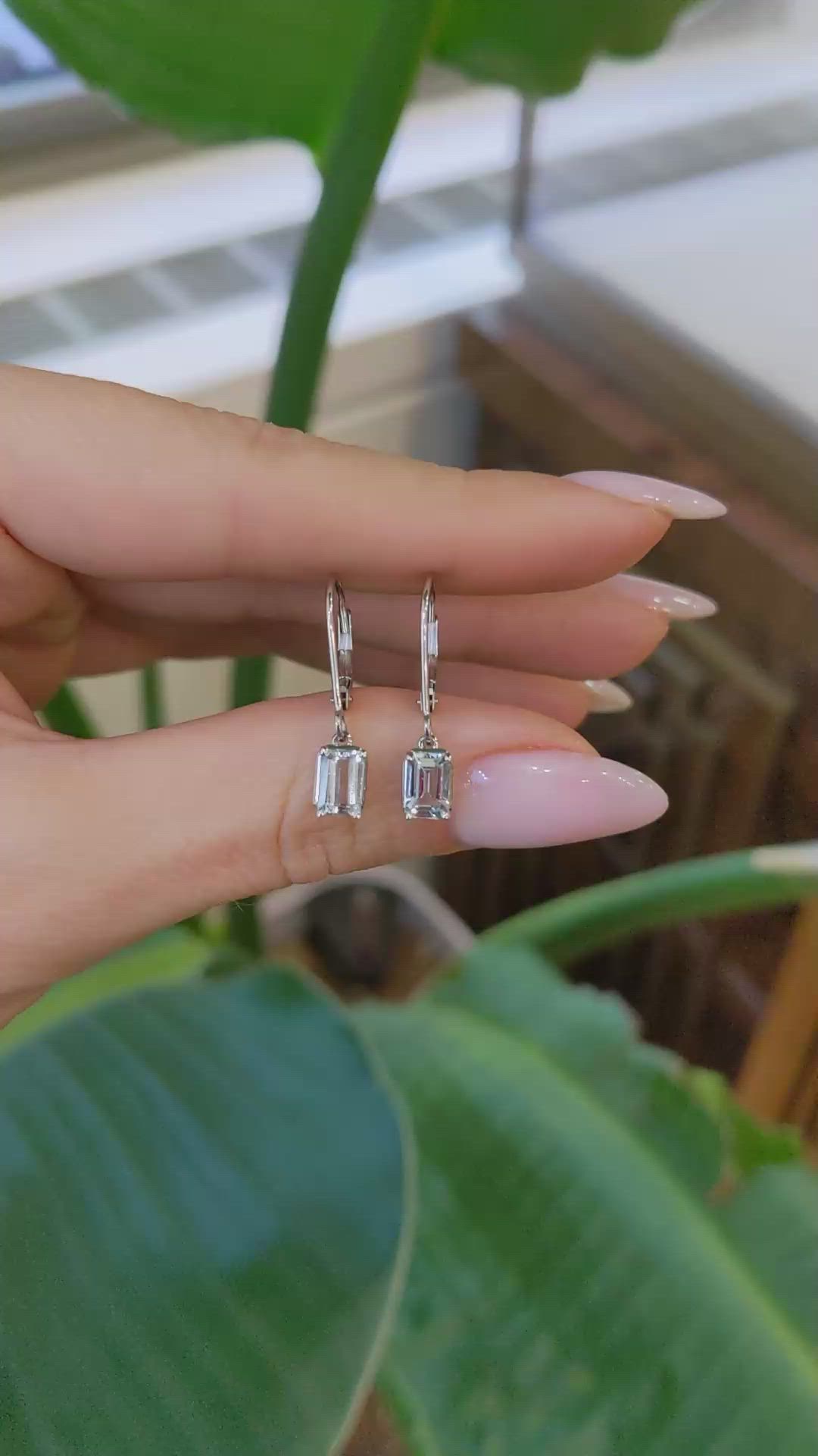 1.00 Ct.Tw.Total Carat Weight Blue Aquamarine Hoops Earrings, 14K White Gold Size Video