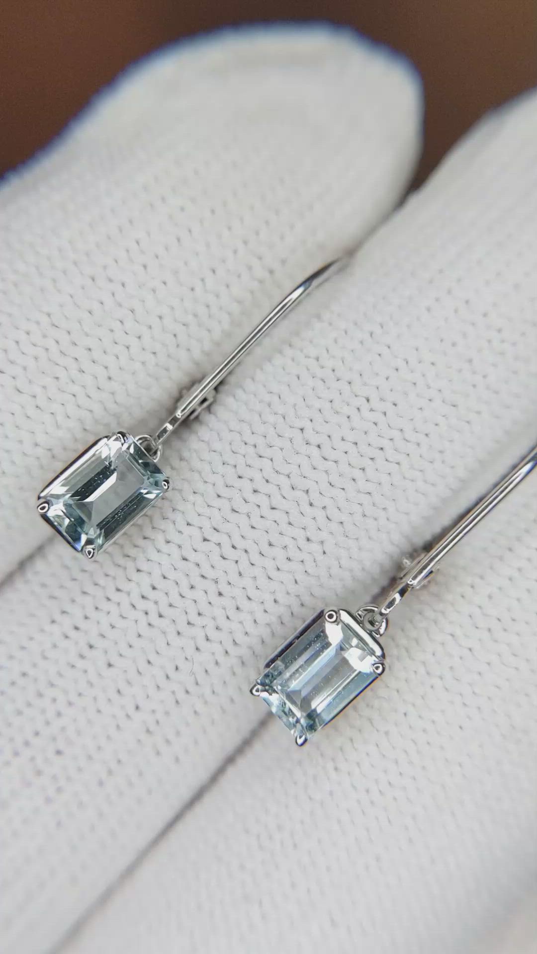 1.00 Ct.Tw.Total Carat Weight Blue Aquamarine Hoops Earrings, 14K White Gold Size Video