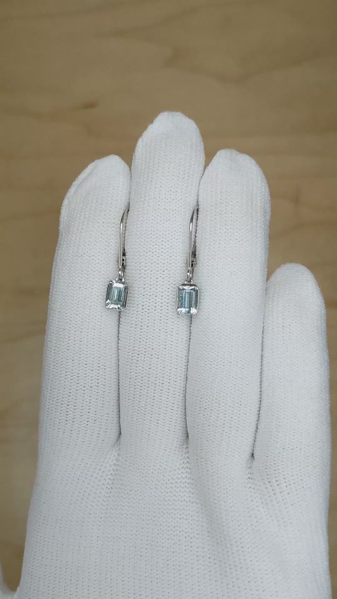 1.00 Ct.Tw.Total Carat Weight Blue Aquamarine Hoops Earrings, 14K White Gold Size Video