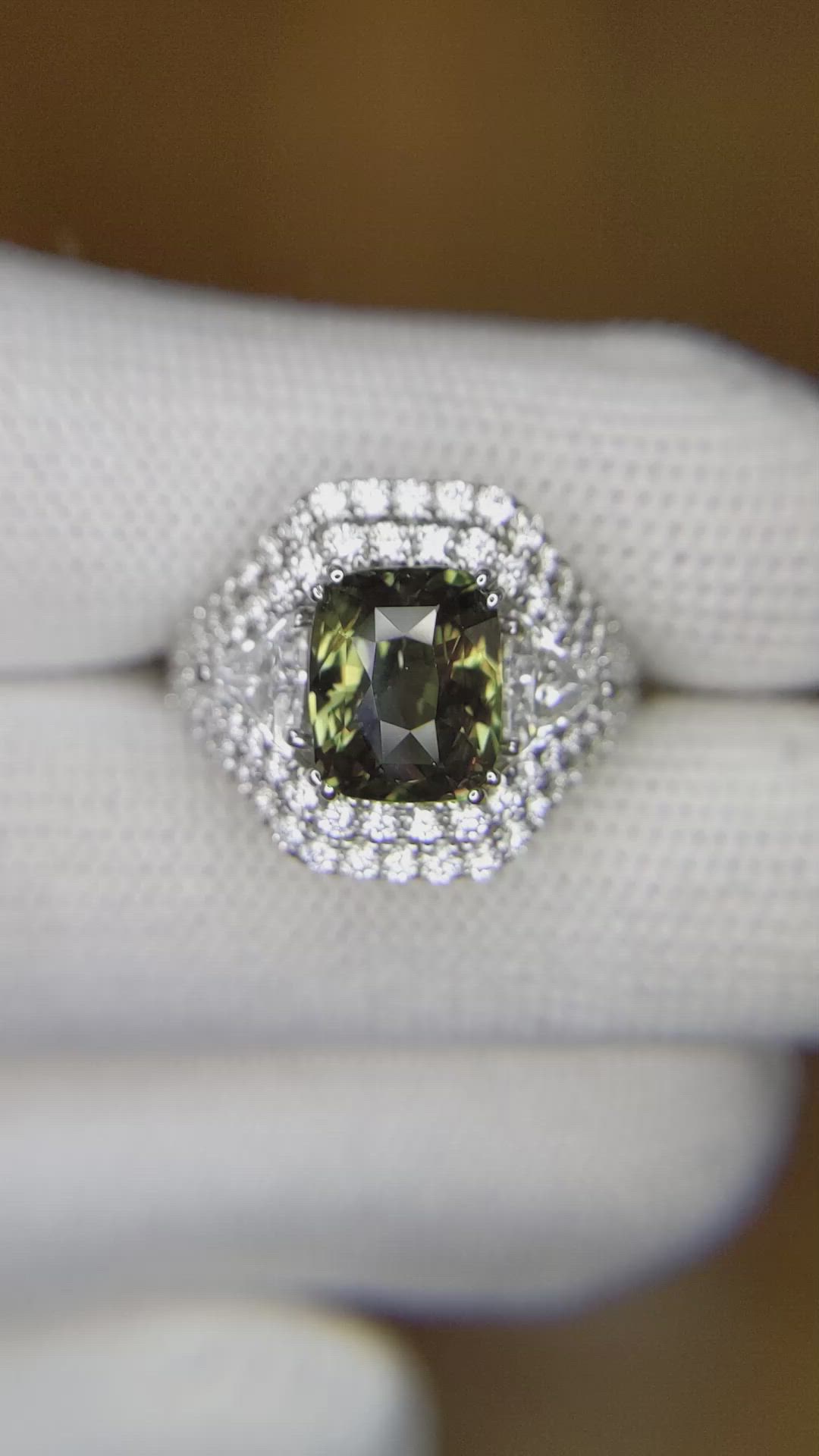 3.04 Ct. Alexandrite and Natural Diamond Three Stone Ring, 18K White Gold Size Video