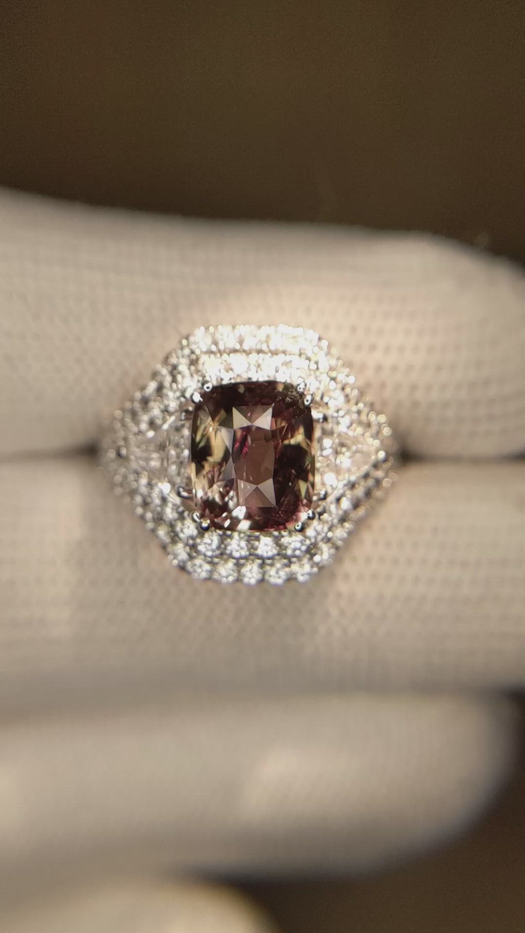 3.04 Ct. Alexandrite and Natural Diamond Three Stone Ring, 18K White Gold Size Video
