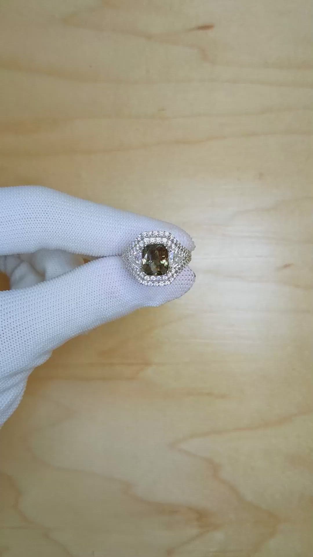 3.04 Ct. Alexandrite and Natural Diamond Three Stone Ring, 18K White Gold Size Video