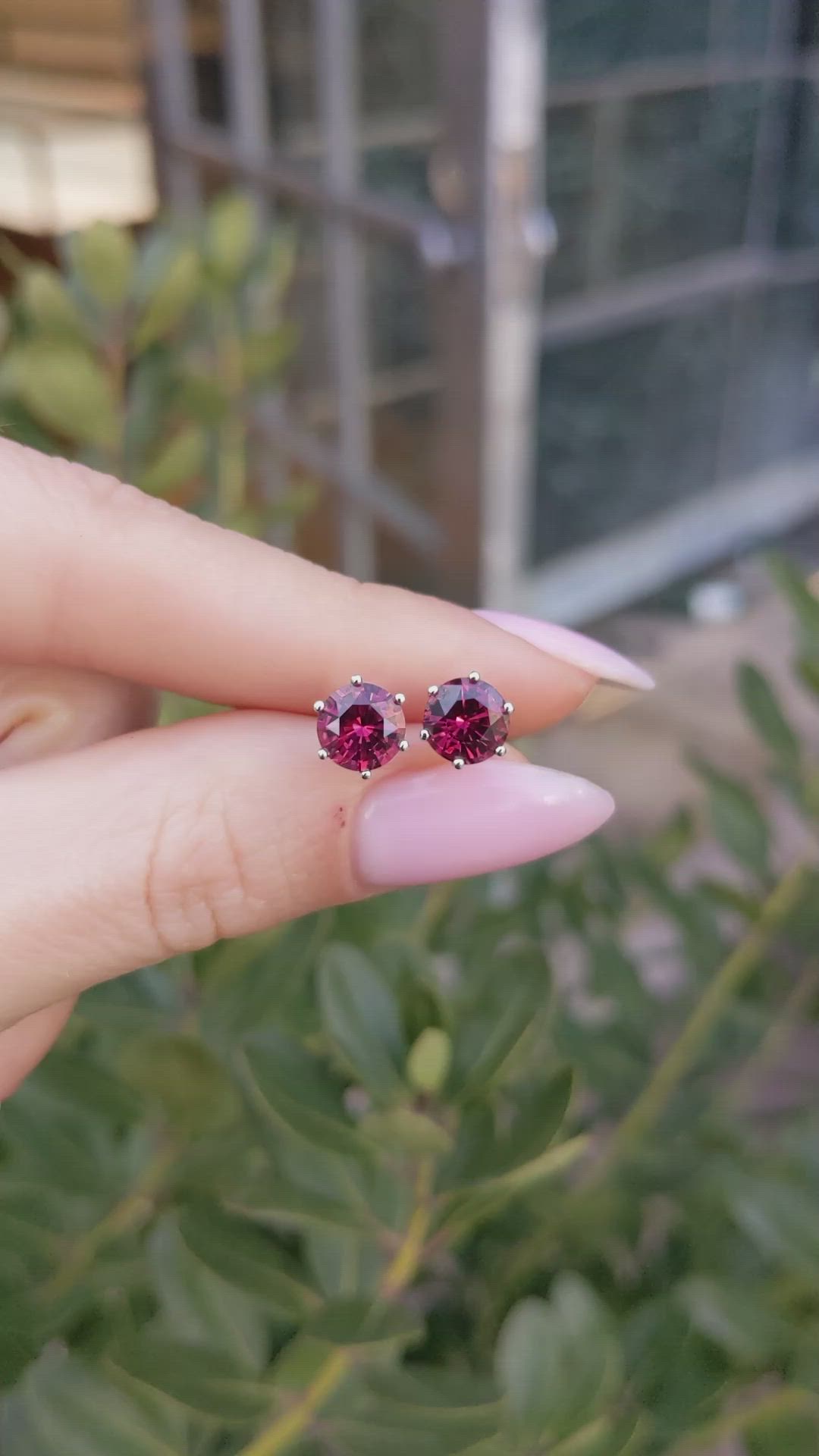 2.61 Ct.Tw.Total Carat Weight Red Garnet Studs Earrings, 14K White Gold Size Video
