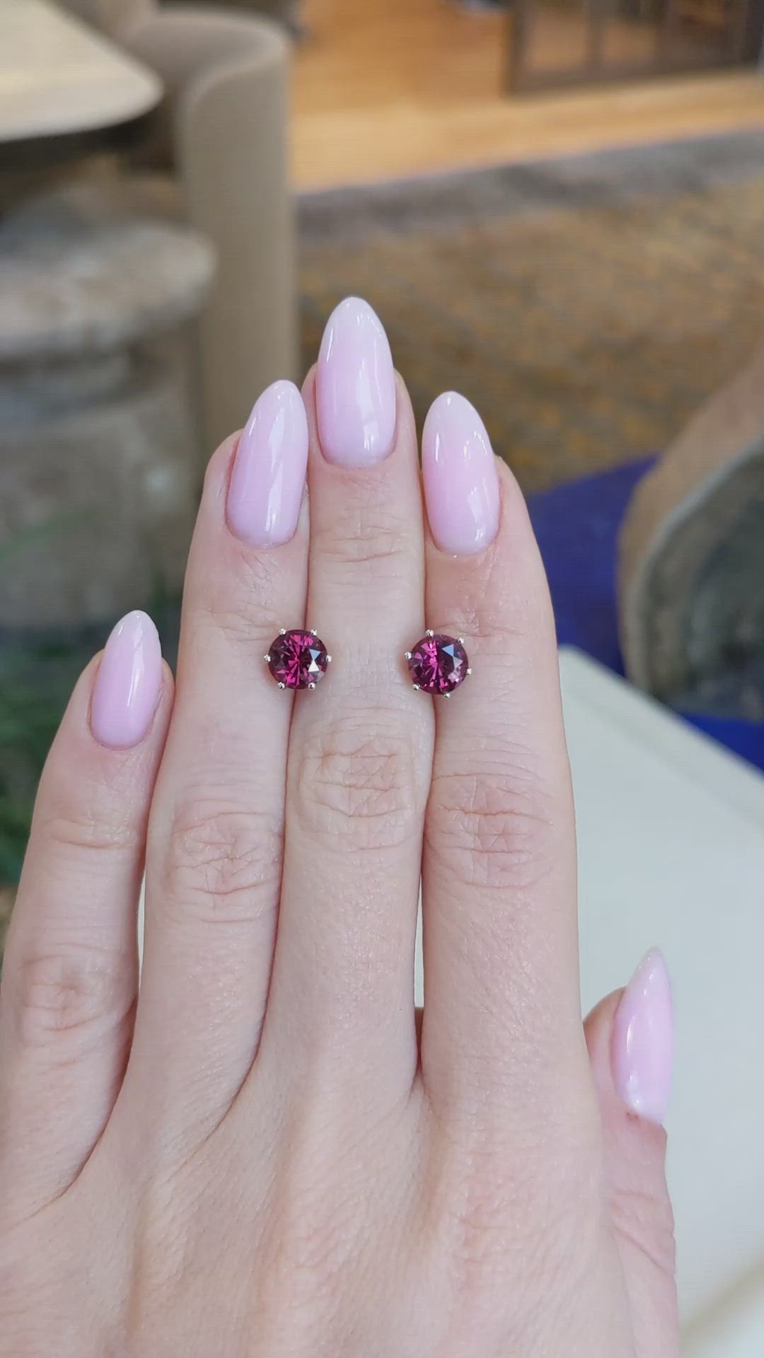 2.61 Ct.Tw.Total Carat Weight Red Garnet Studs Earrings, 14K White Gold Size Video