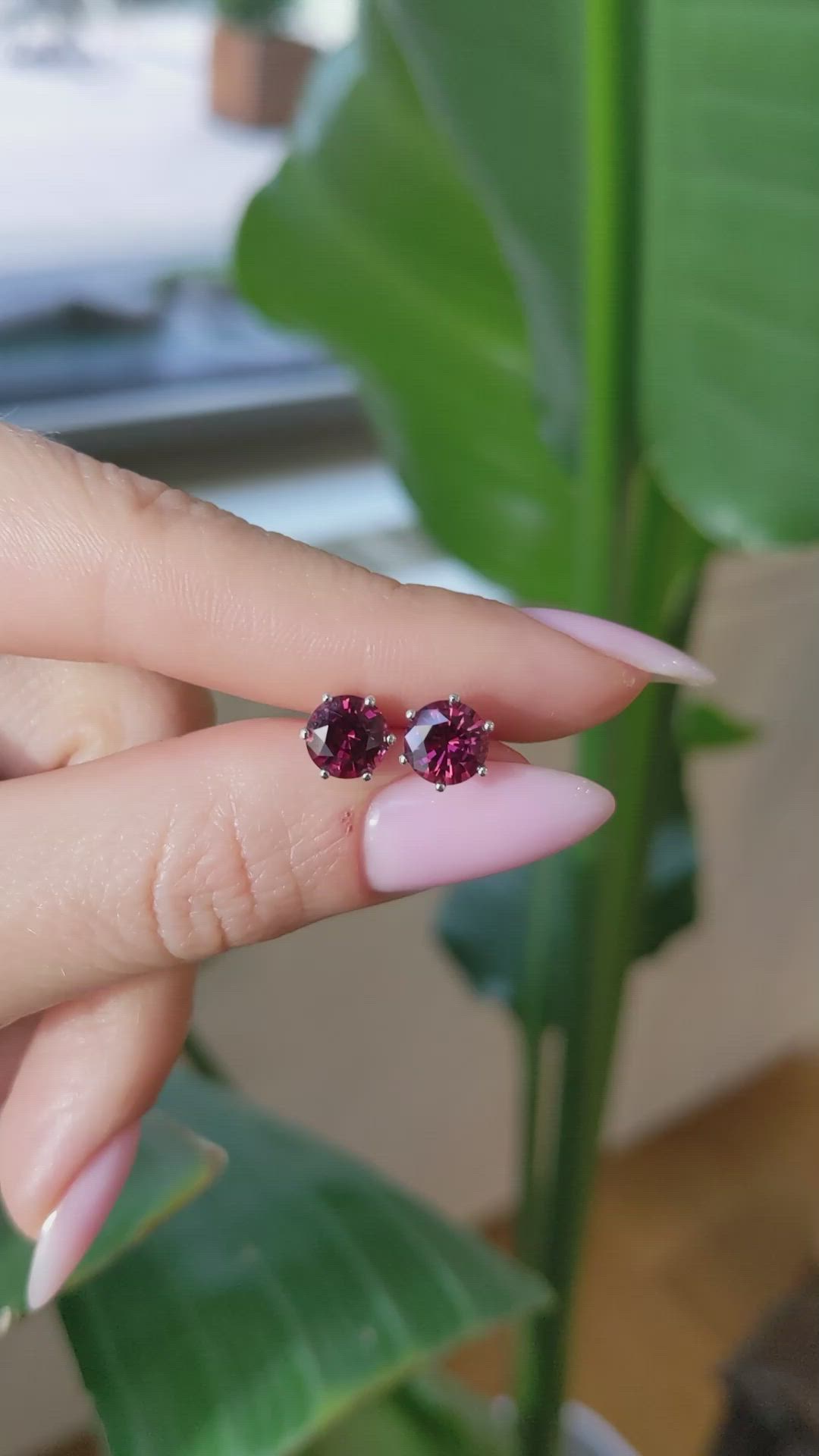 2.61 Ct.Tw.Total Carat Weight Red Garnet Studs Earrings, 14K White Gold Size Video